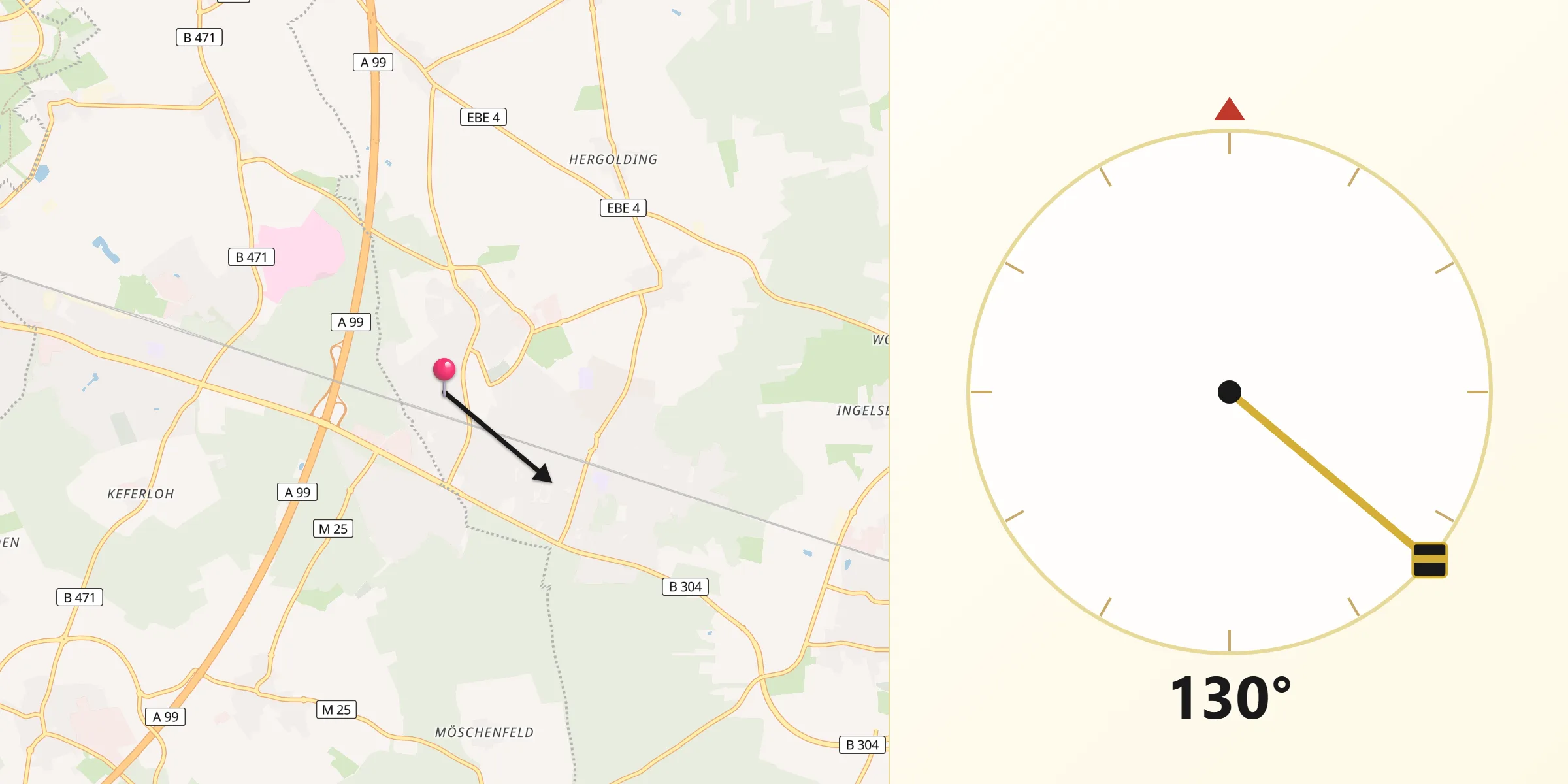 Qibla-Richtung von Vaterstetten