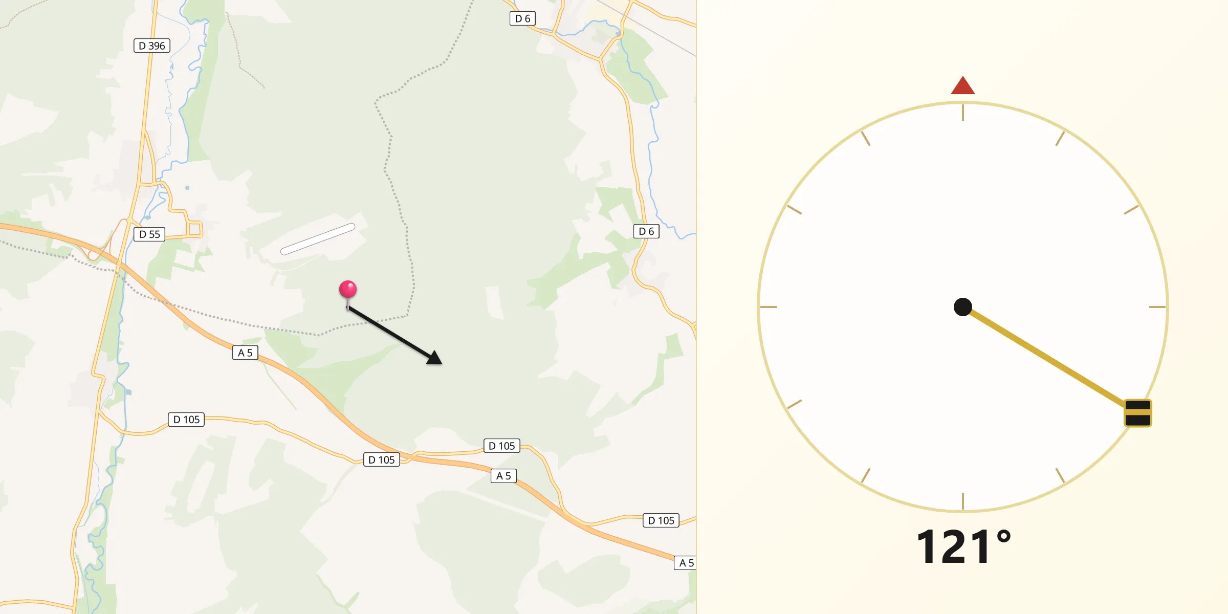 Direction vers la Qibla depuis Cirfontaines-en-Azois