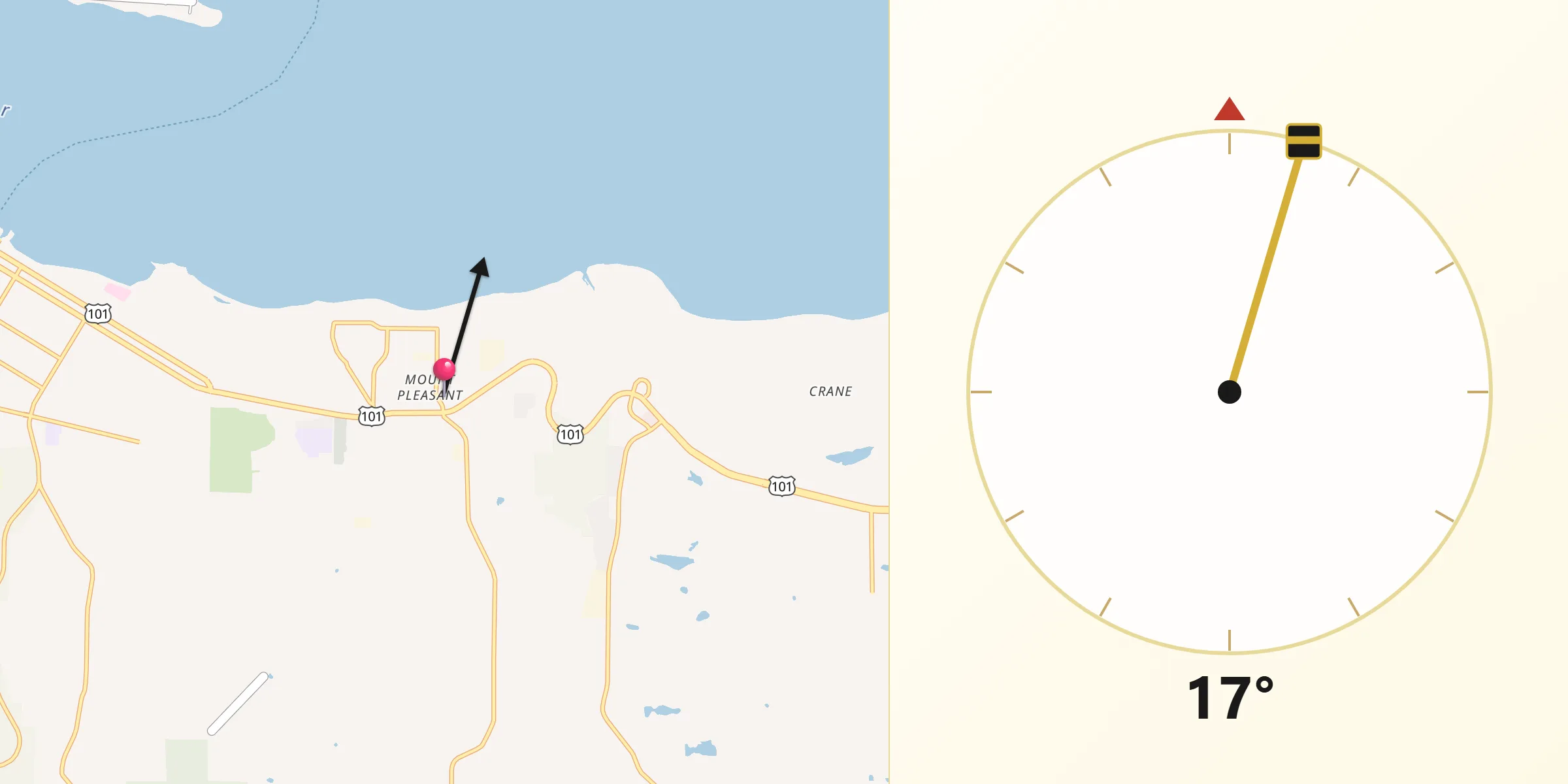Qibla Direction from Port Angeles East