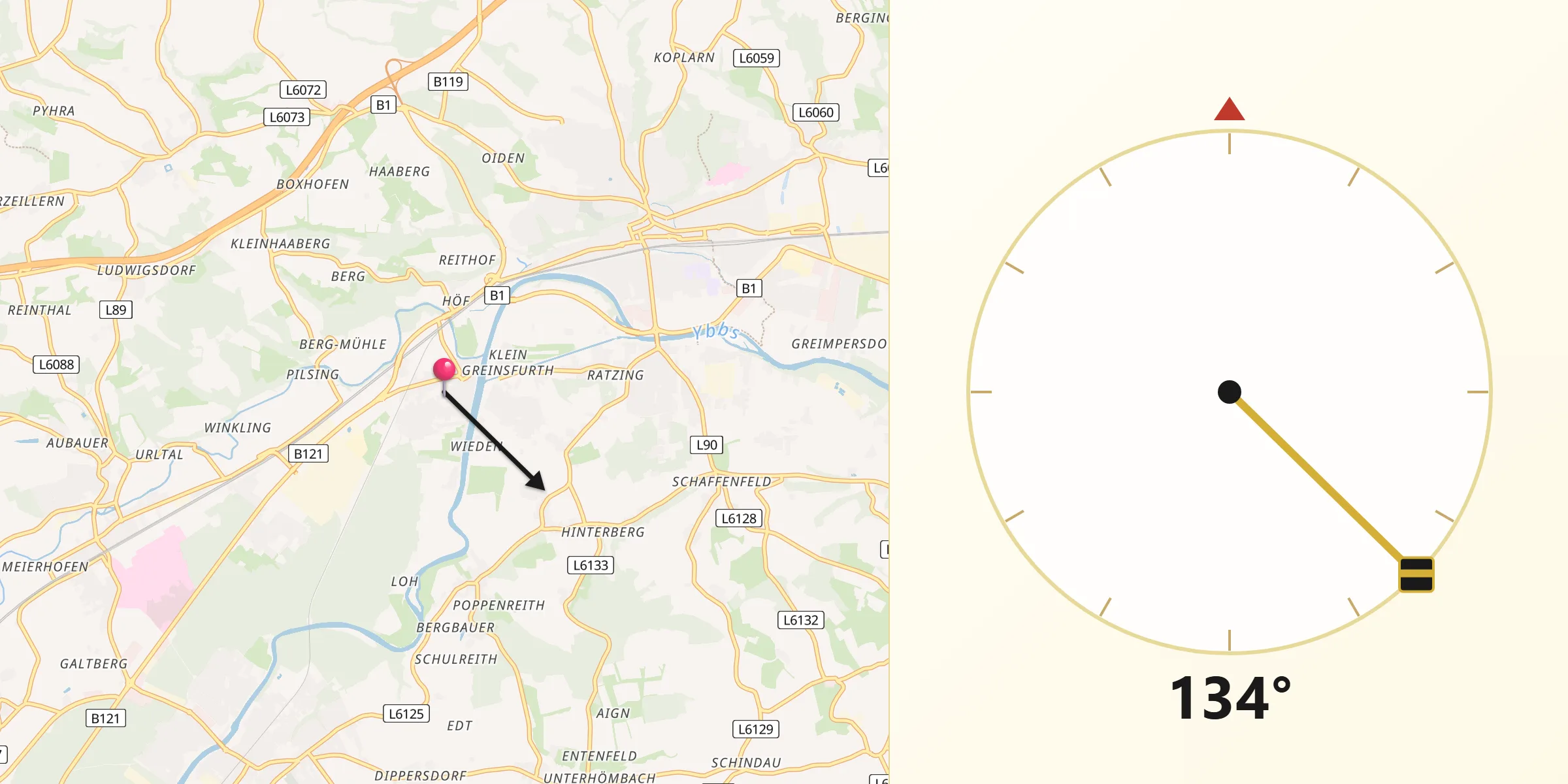 Qibla-Richtung von Greinsfurth