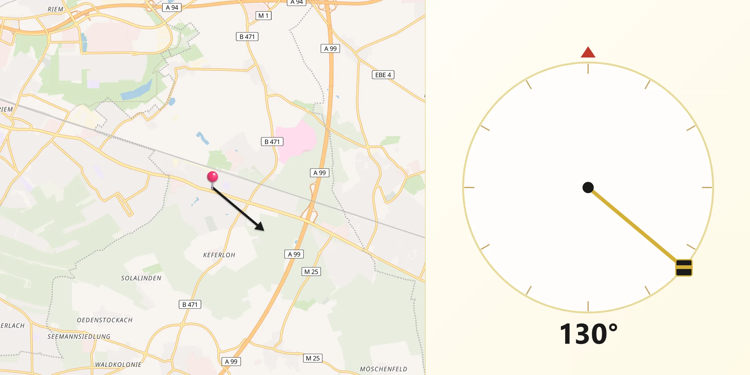 Qibla-Richtung von Haar bei München