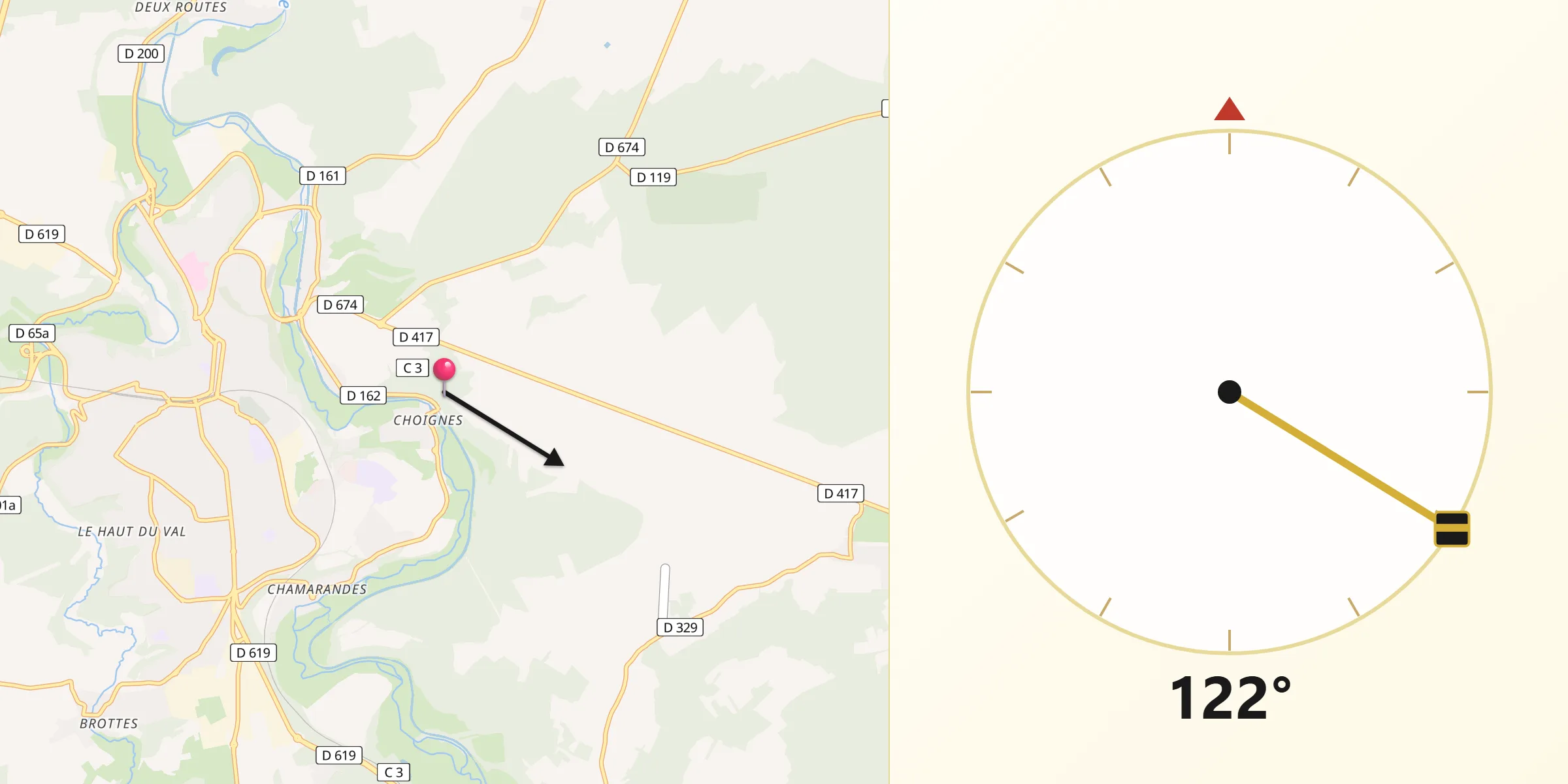 Direction vers la Qibla depuis Ageville
