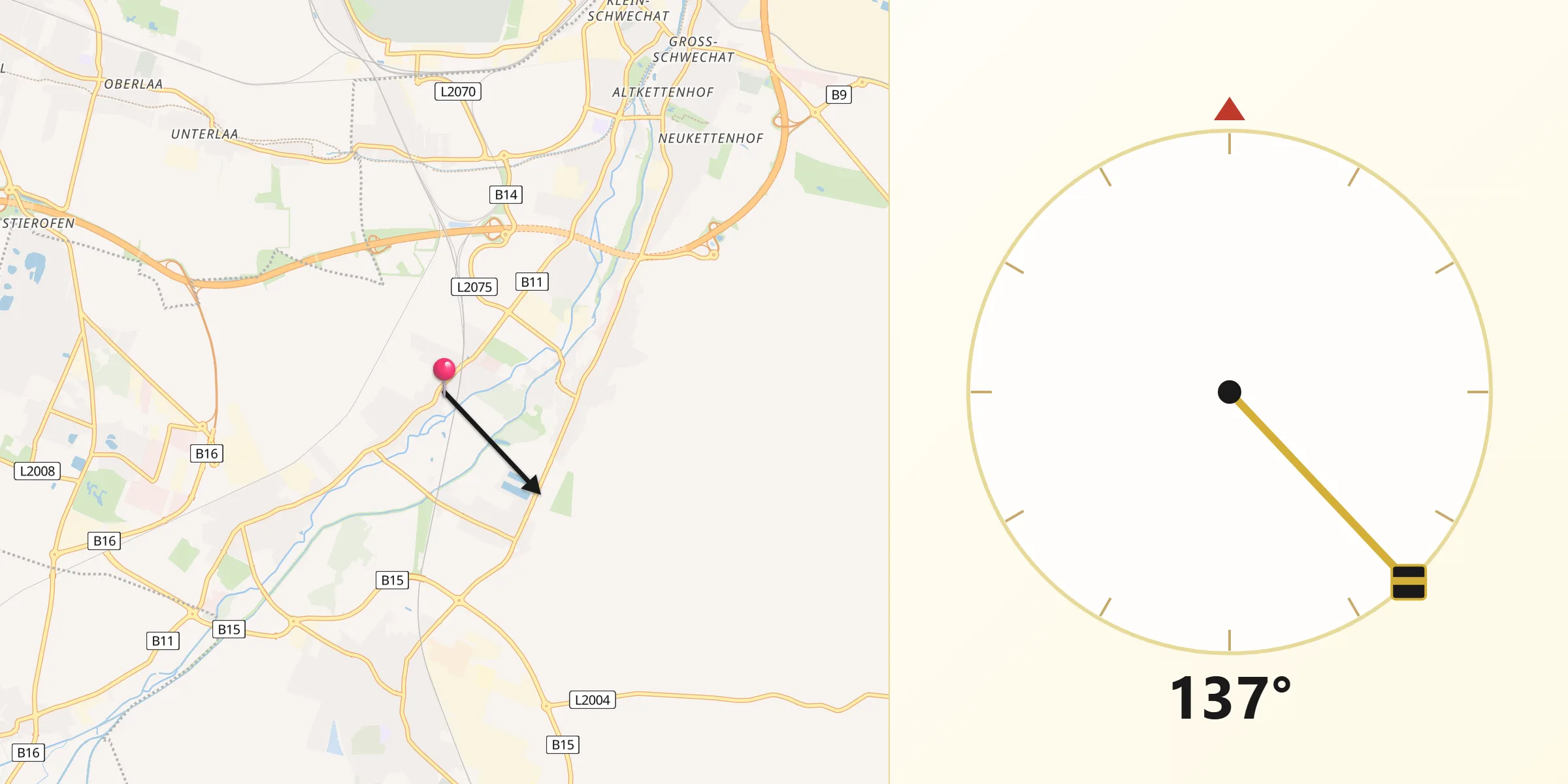 Qibla-Richtung von Lanzendorf