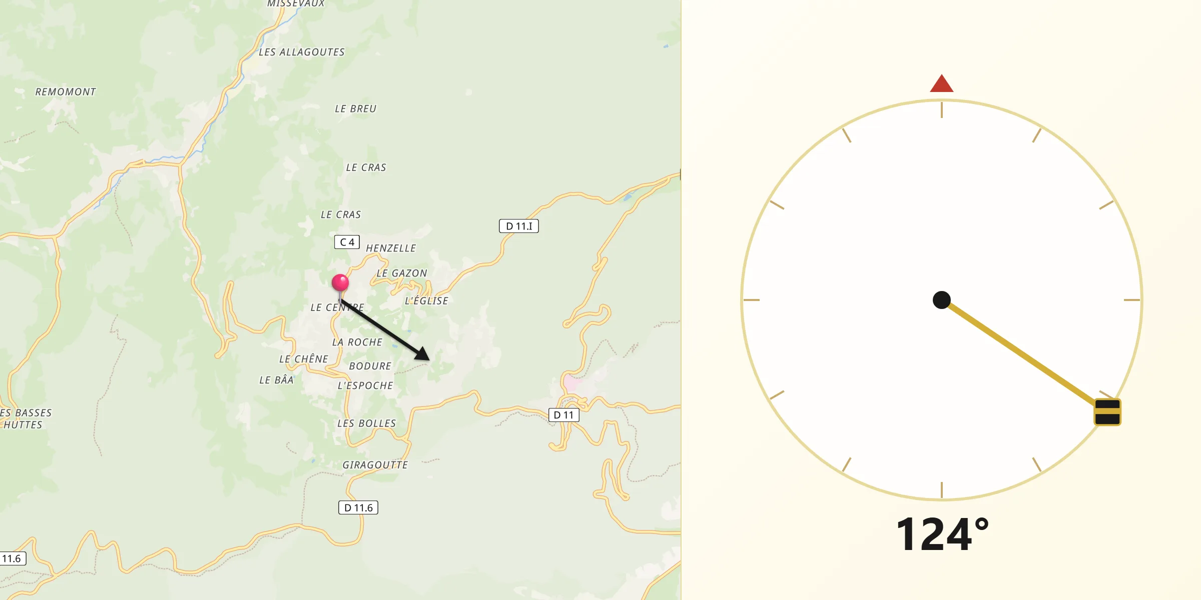Direction vers la Qibla depuis Labaroche