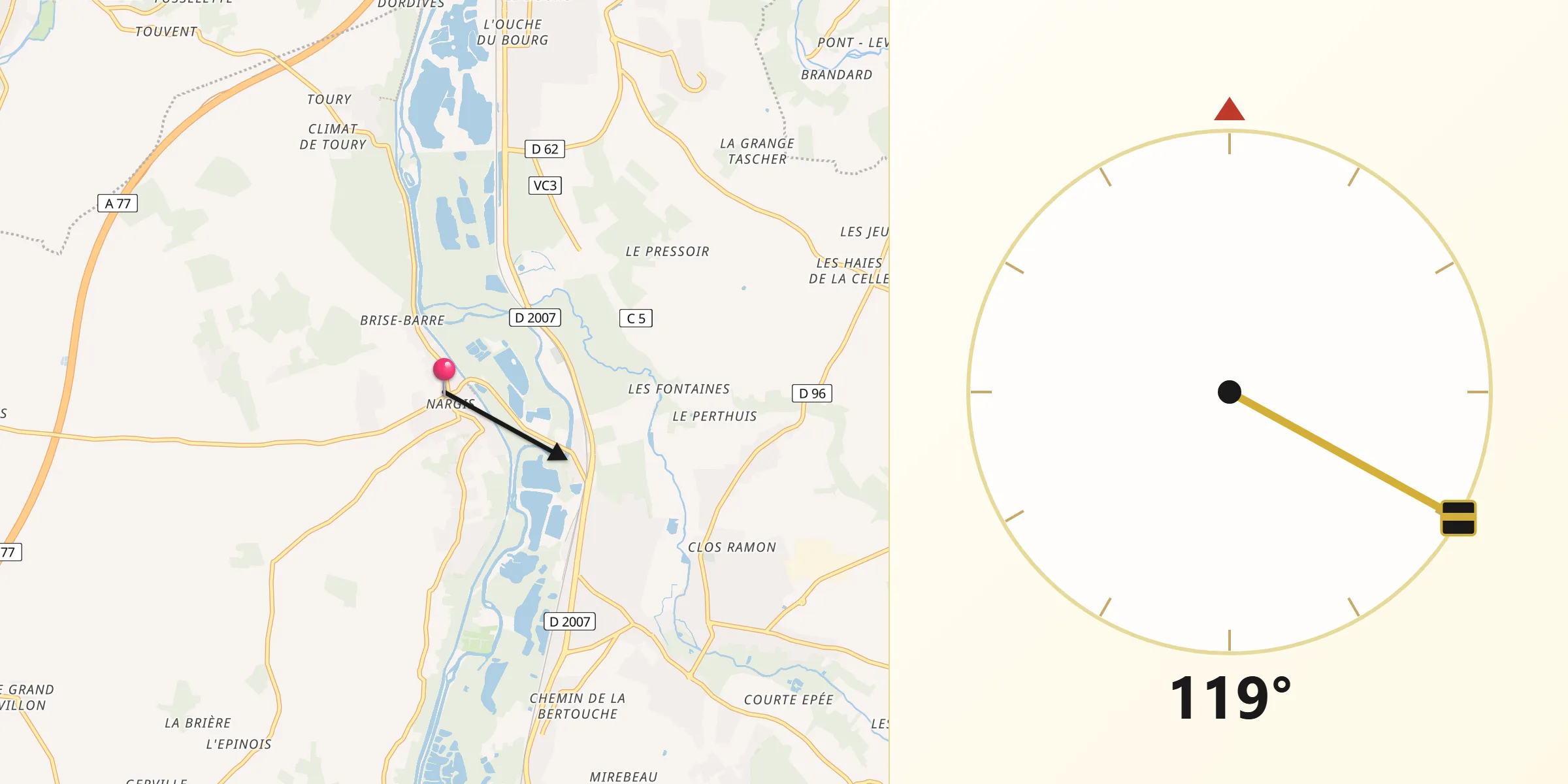 Direction vers la Qibla depuis Nargis
