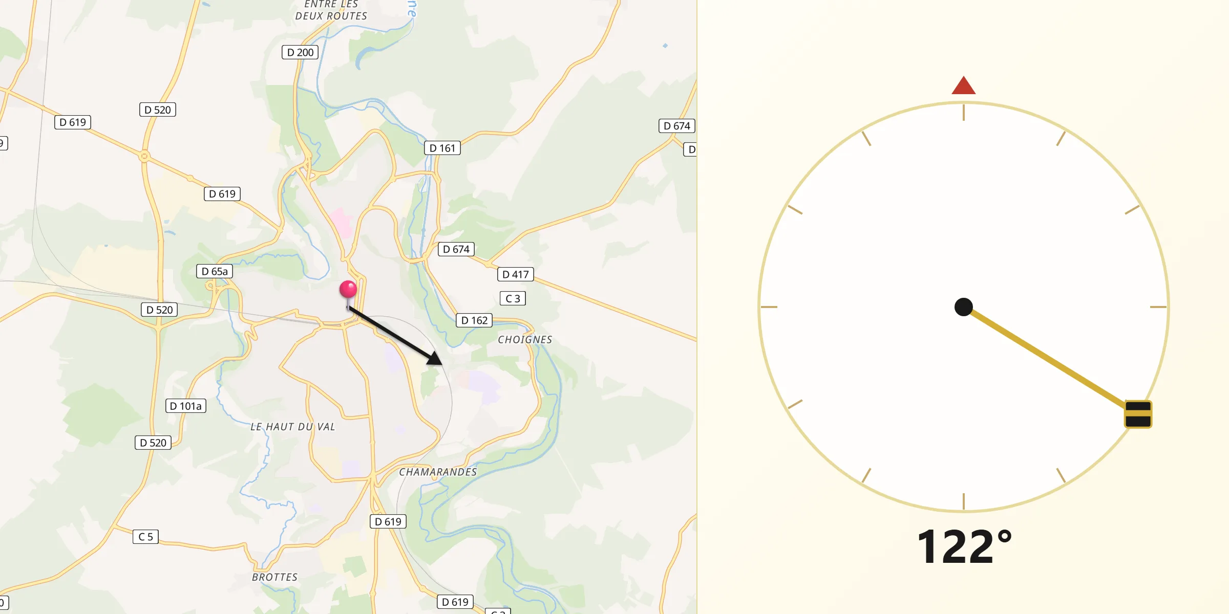 Direction vers la Qibla depuis Chaumont