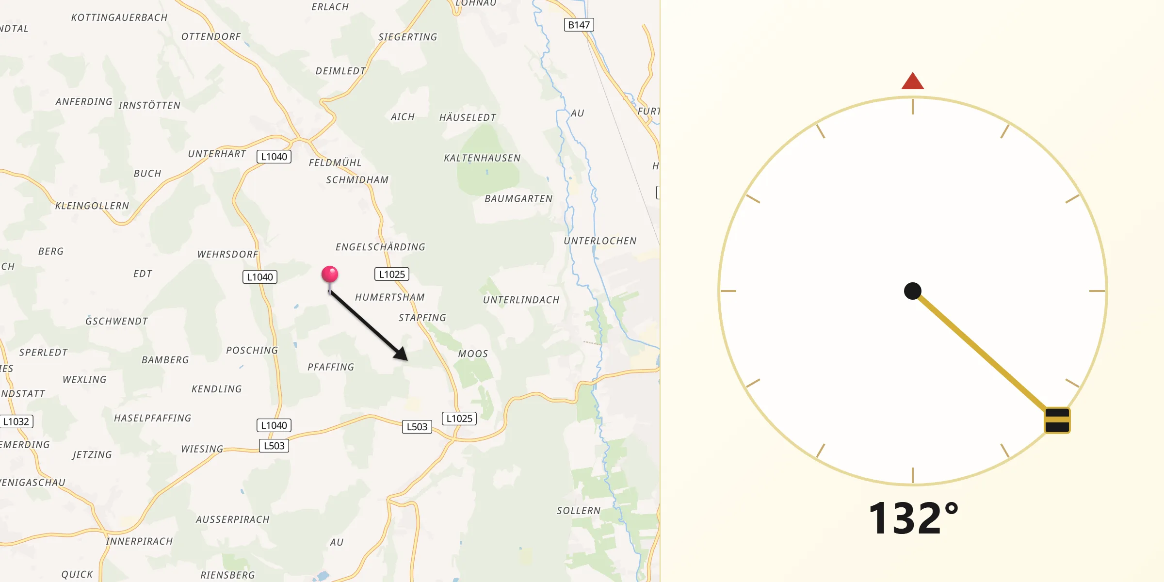 Qibla-Richtung von Politischer Bezirk Braunau am Inn