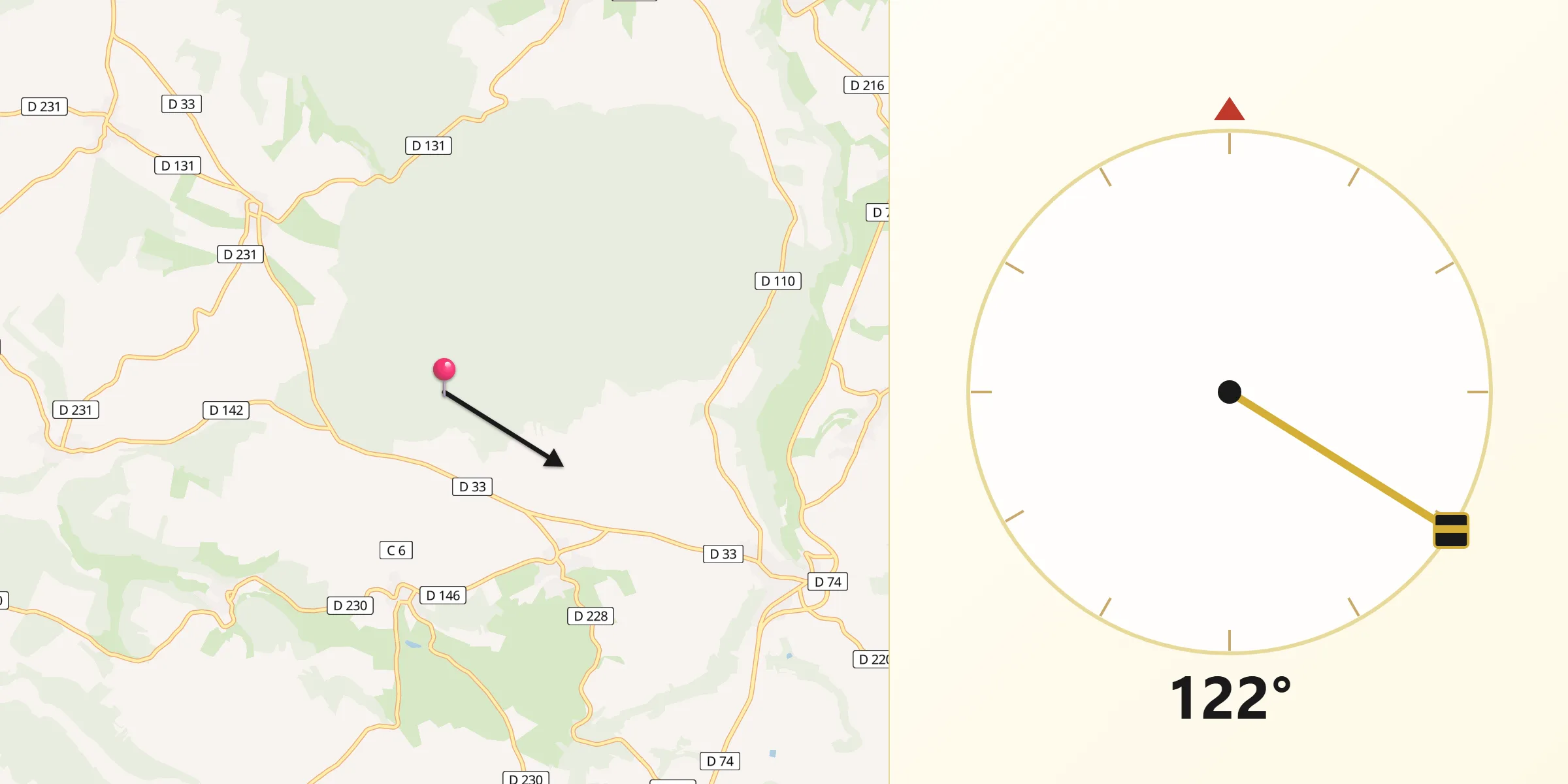 Direction vers la Qibla depuis Clefmont