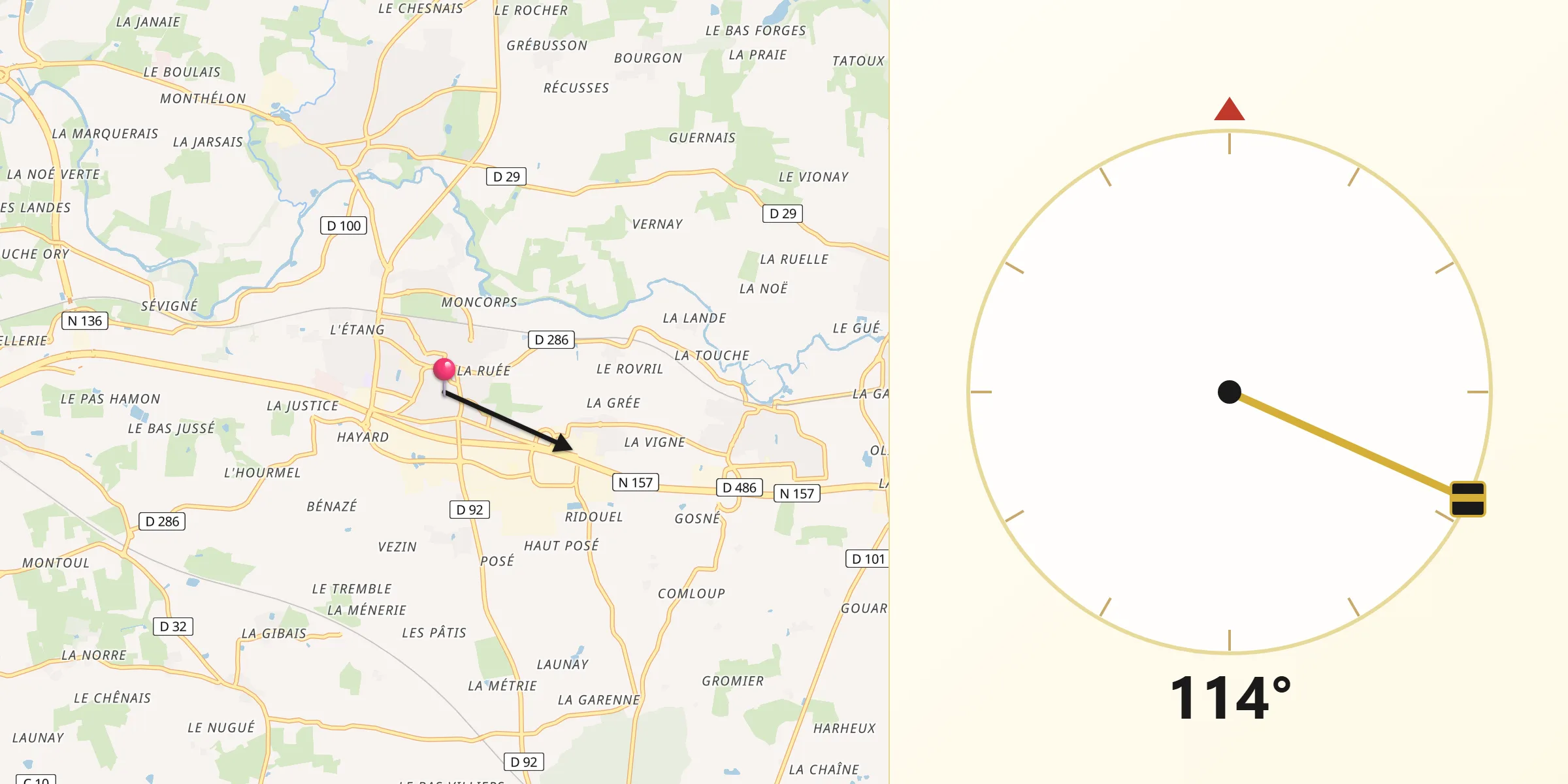 Direction vers la Qibla depuis Noyal-sur-Vilaine