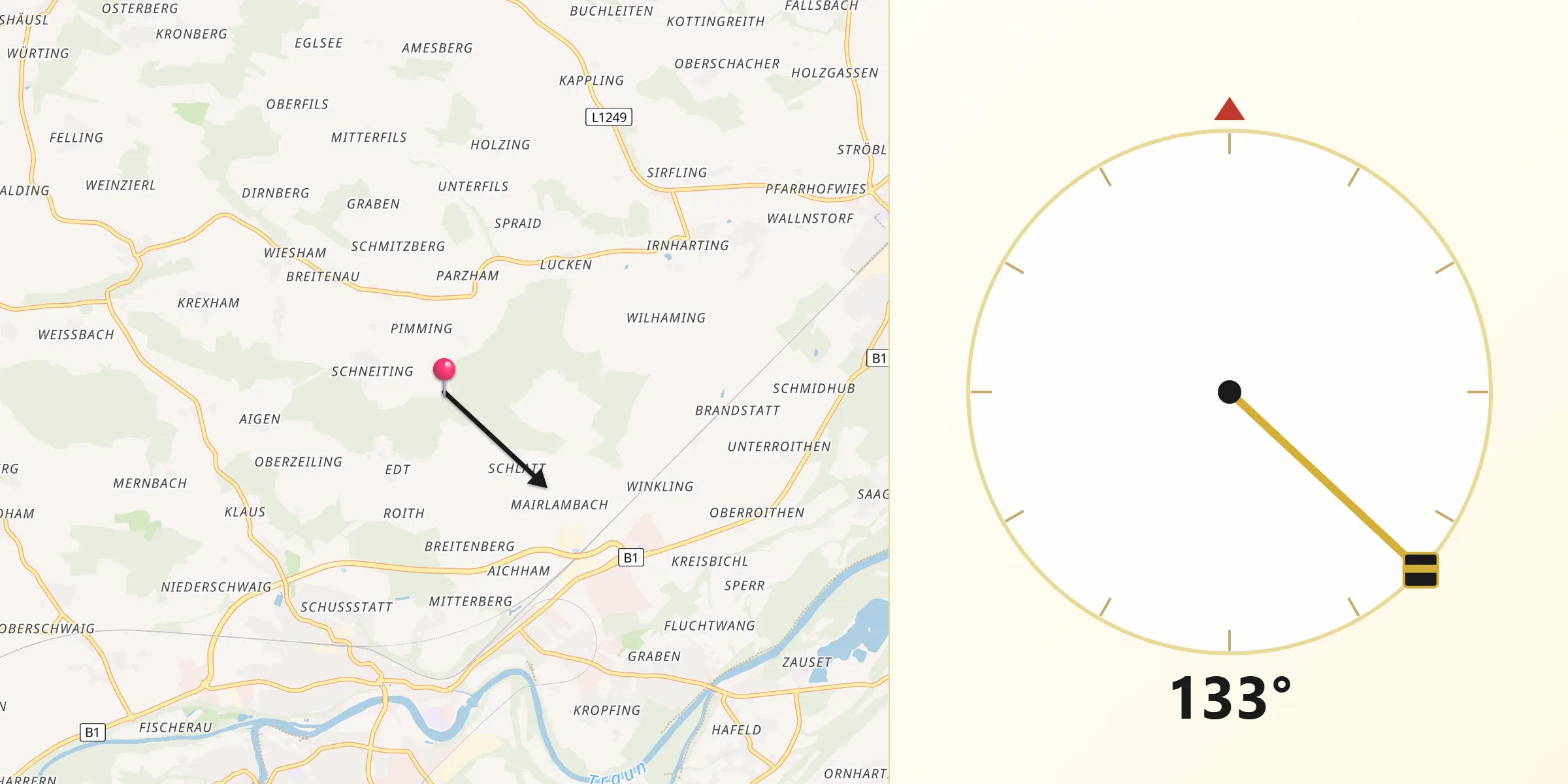 Qibla-Richtung von Edt bei Lambach