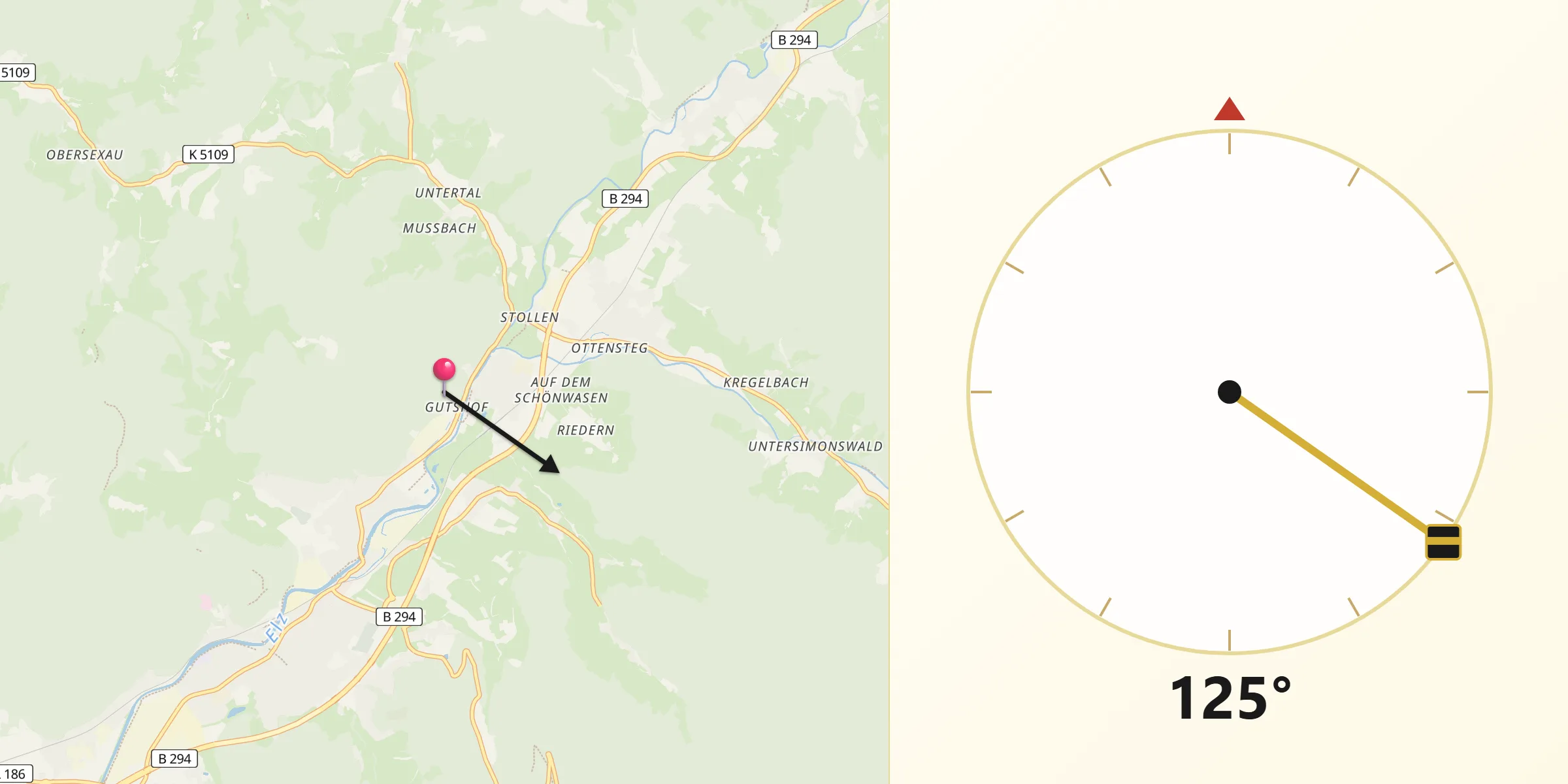 Qibla-Richtung von Gutach im Breisgau