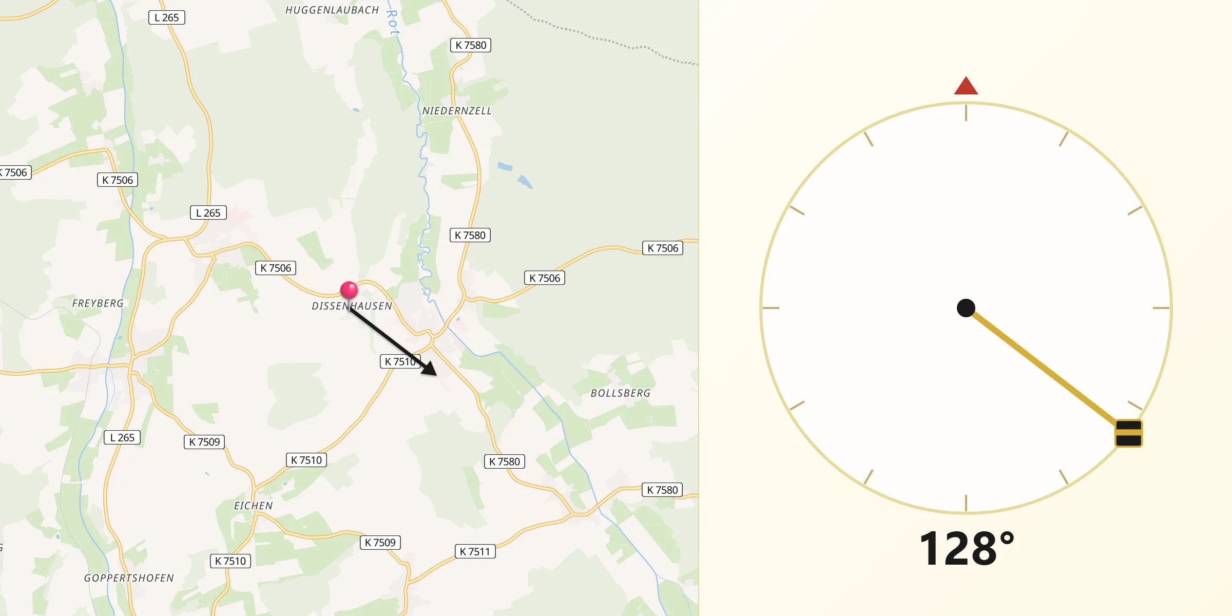 Qibla-Richtung von Gutenzell-Hürbel