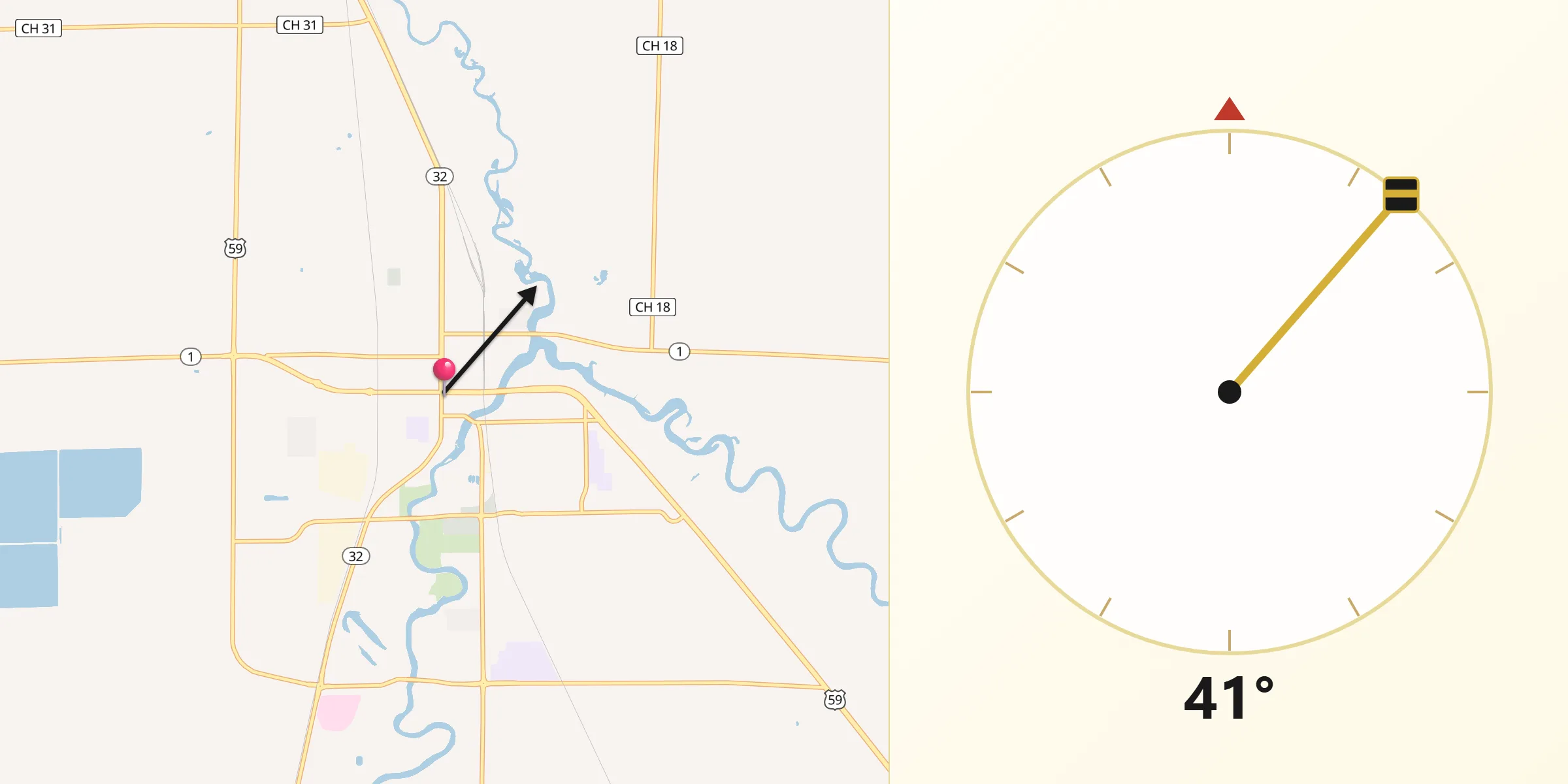 Qibla Direction from Thief River Falls
