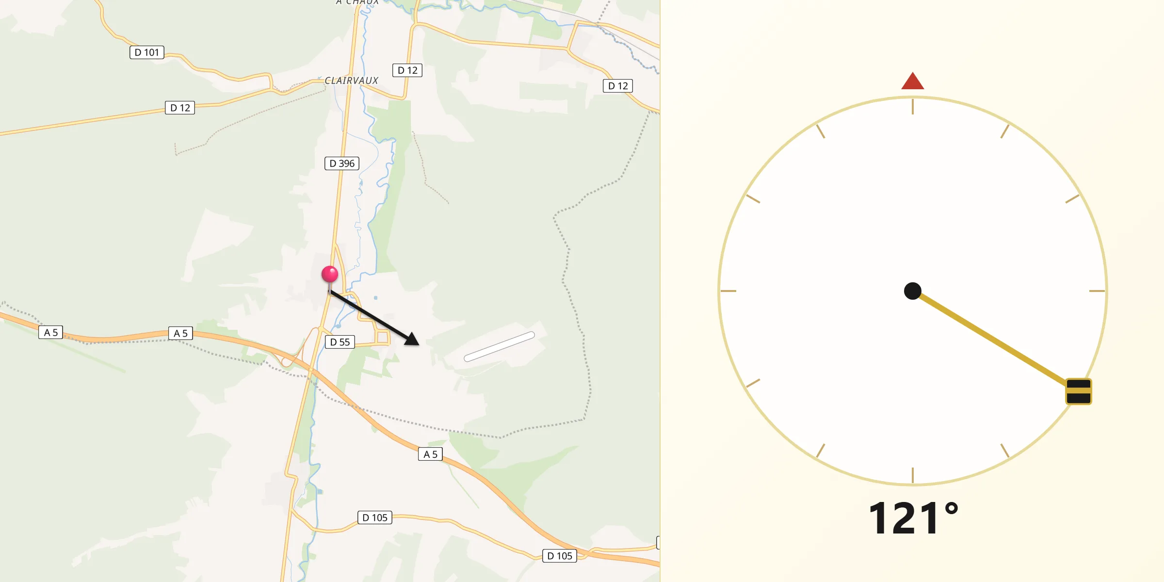 Direction vers la Qibla depuis Ville-sous-la-Ferté