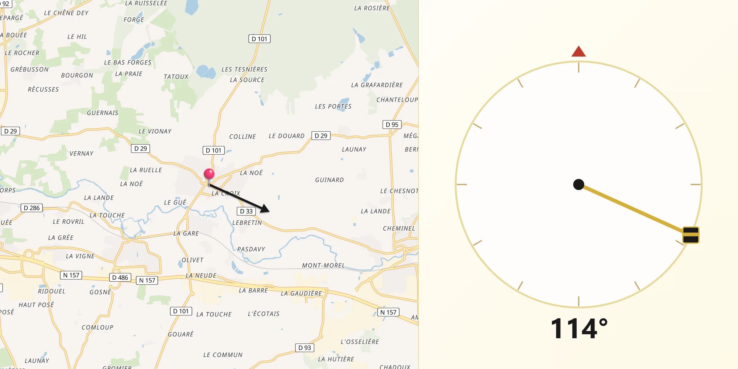 Direction vers la Qibla depuis Servon-sur-Vilaine
