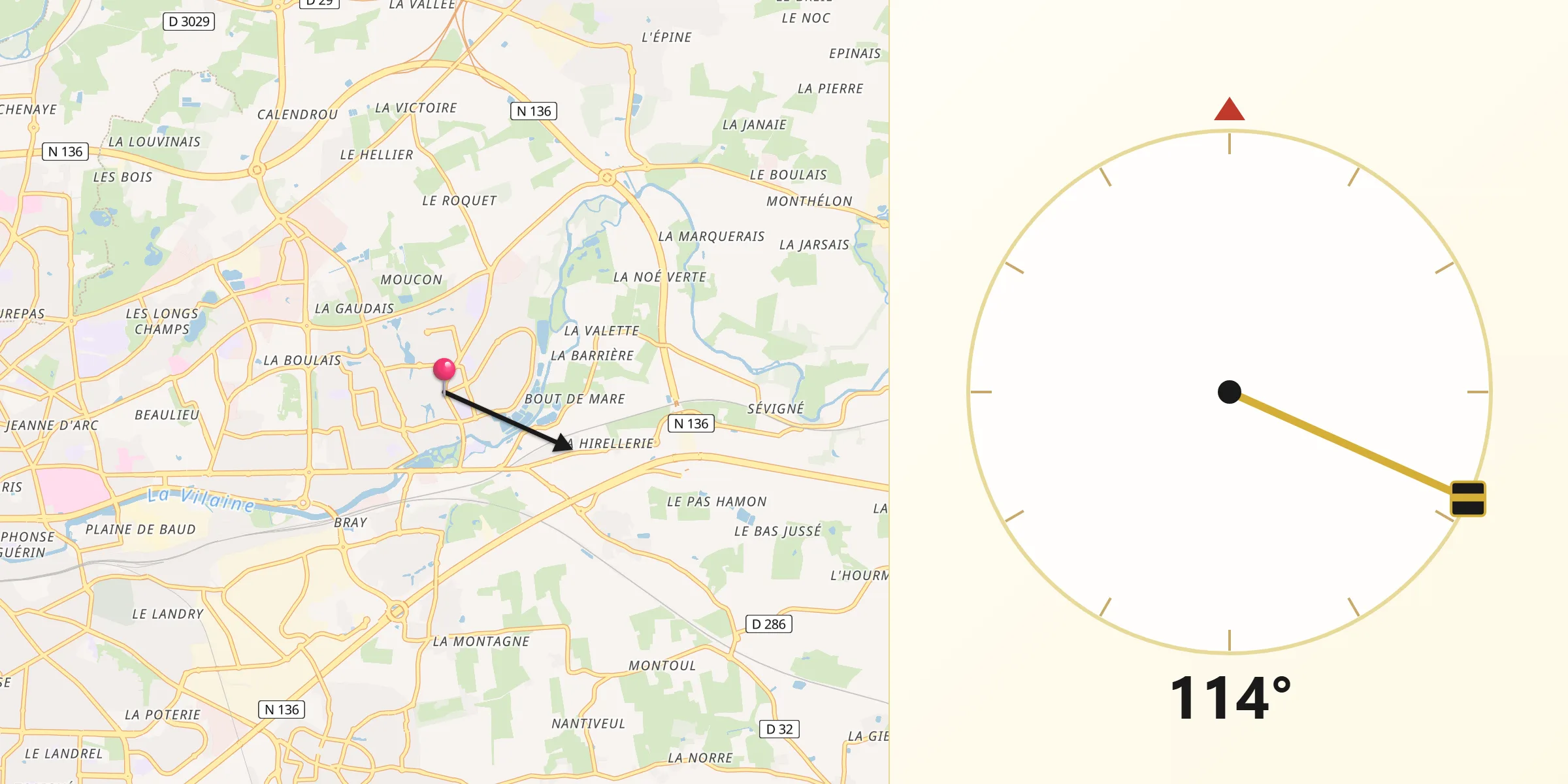 Direction vers la Qibla depuis Cesson-Sévigné