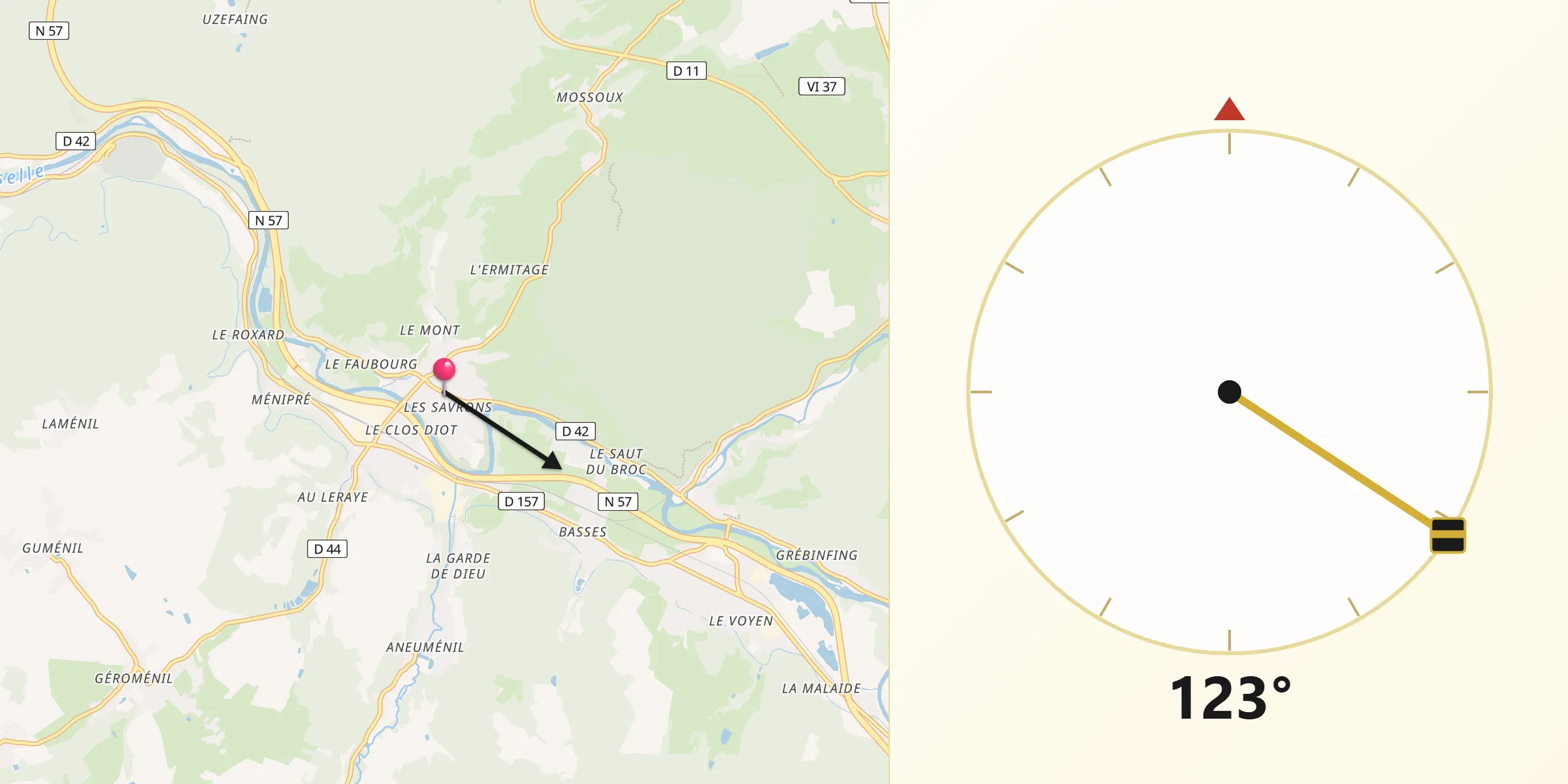 Direction vers la Qibla depuis Archettes