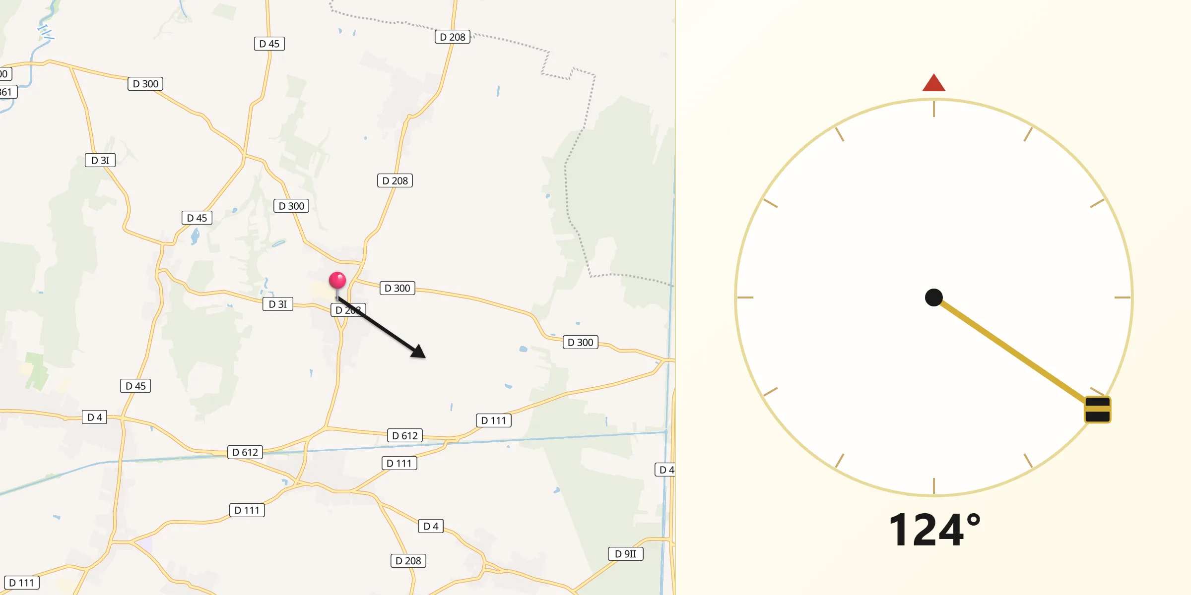 Direction vers la Qibla depuis Jebsheim