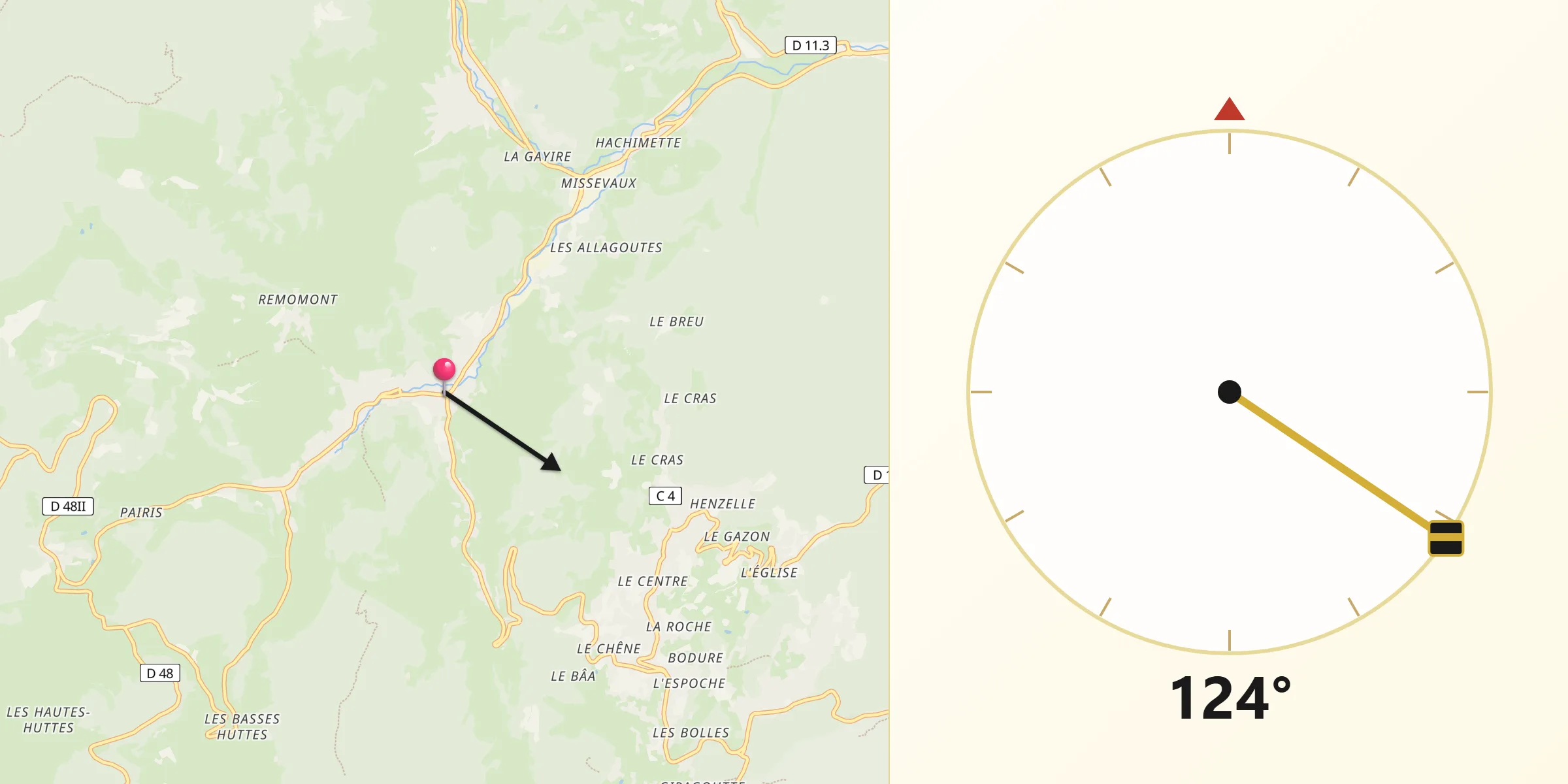 Direction vers la Qibla depuis Orbey