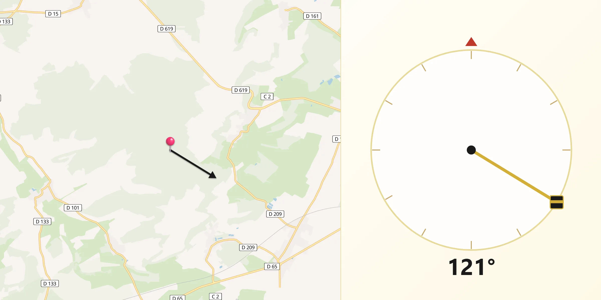 Direction vers la Qibla depuis Euffigneix