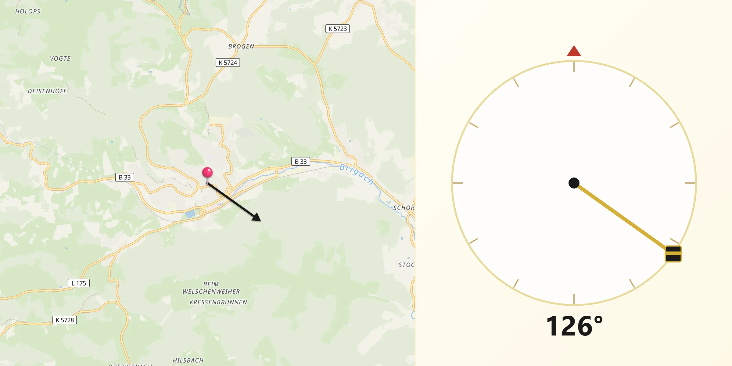 Qibla-Richtung von Sankt Georgen im Schwarzwald