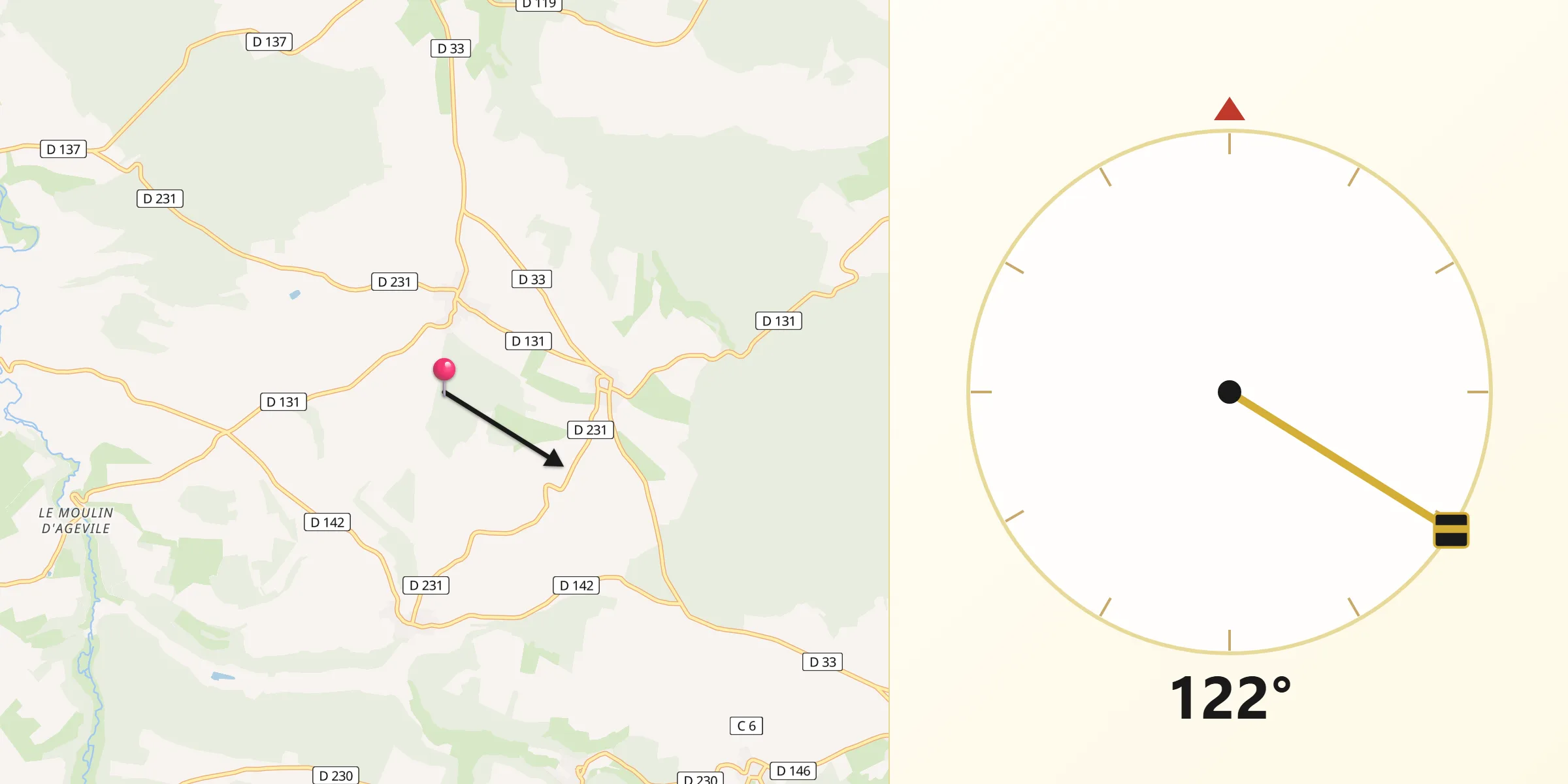 Direction vers la Qibla depuis Longchamp