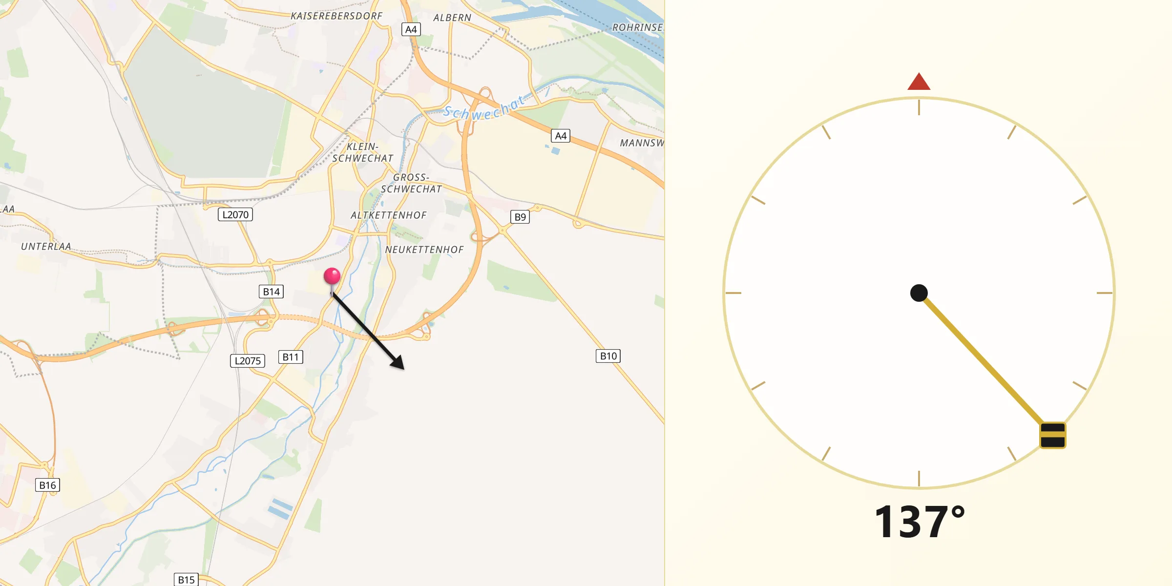 Qibla-Richtung von Rannersdorf
