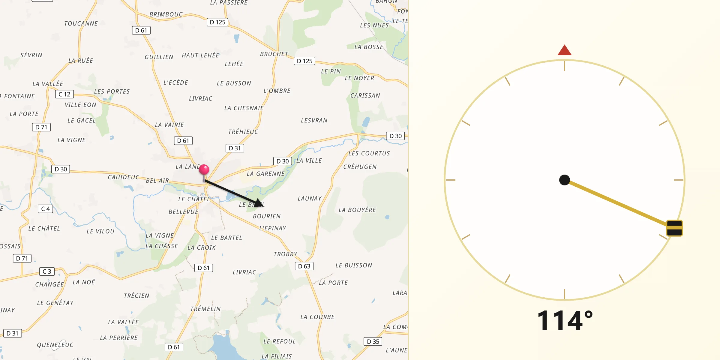 Direction vers la Qibla depuis Iffendic