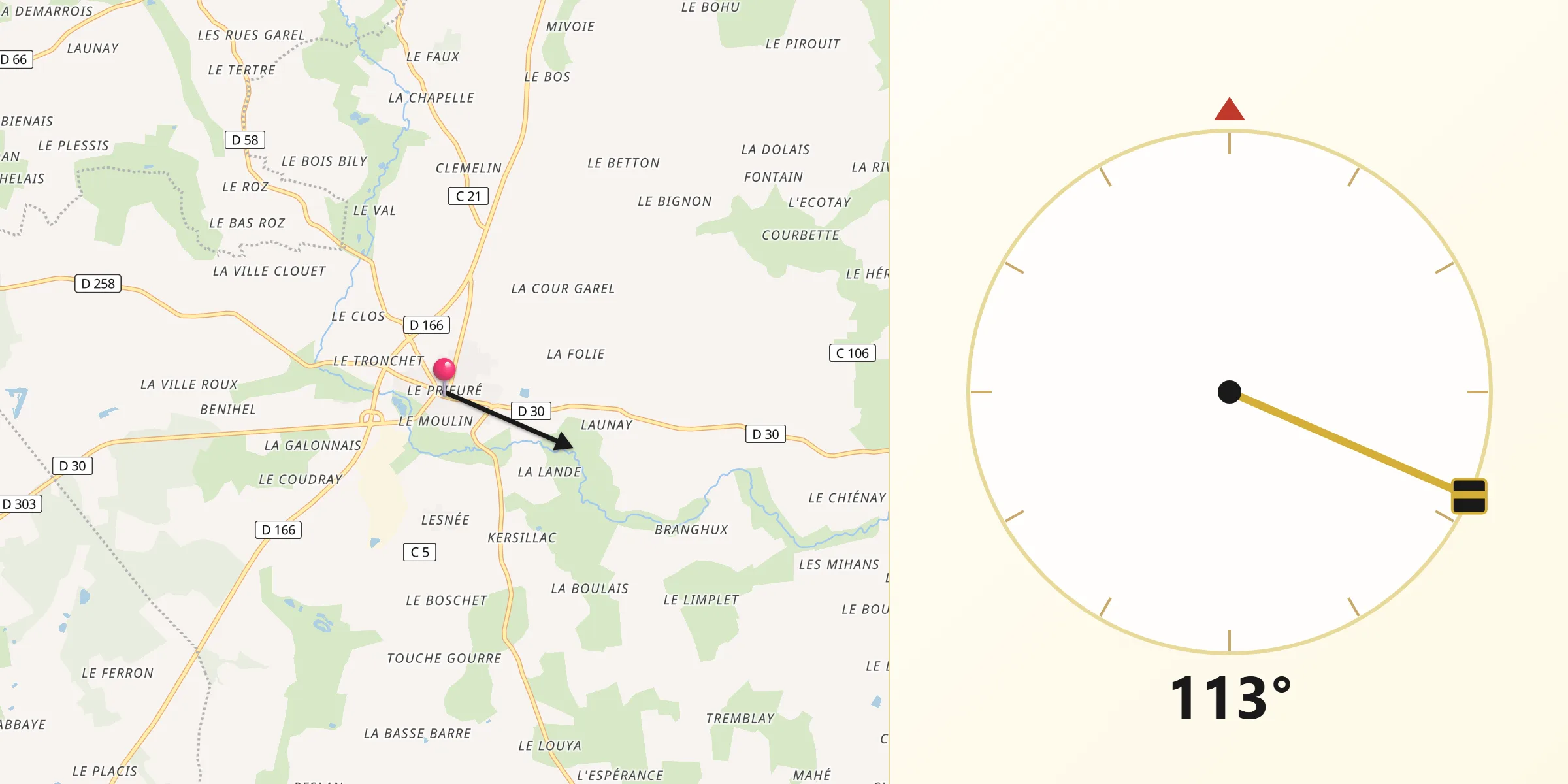 Direction vers la Qibla depuis Gaël