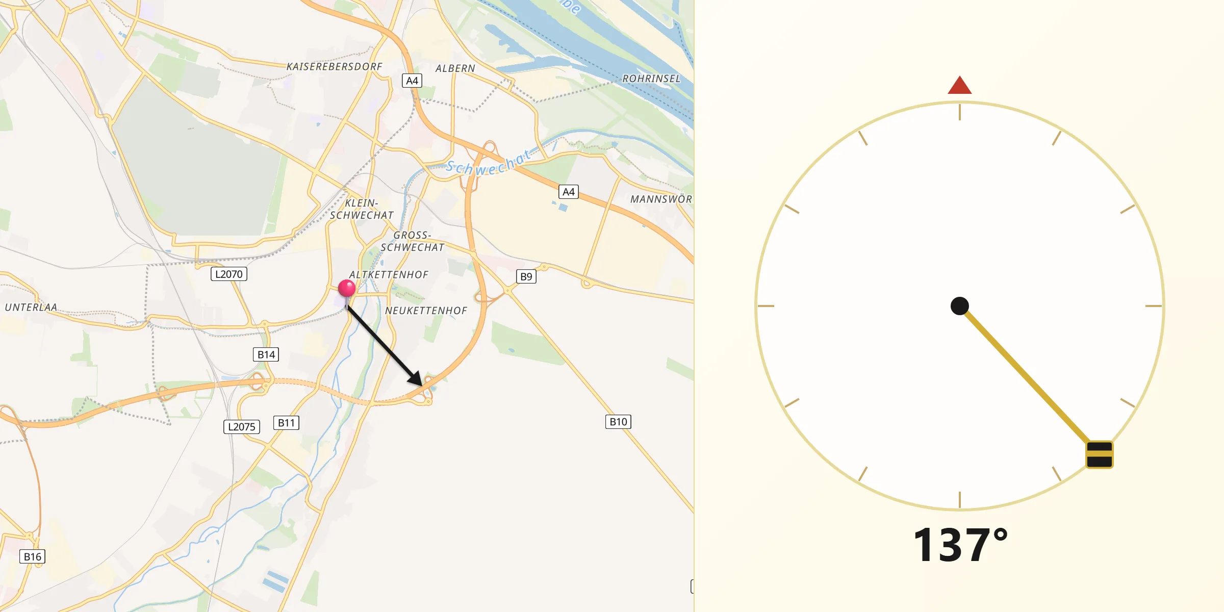 Qibla-Richtung von Schwechat