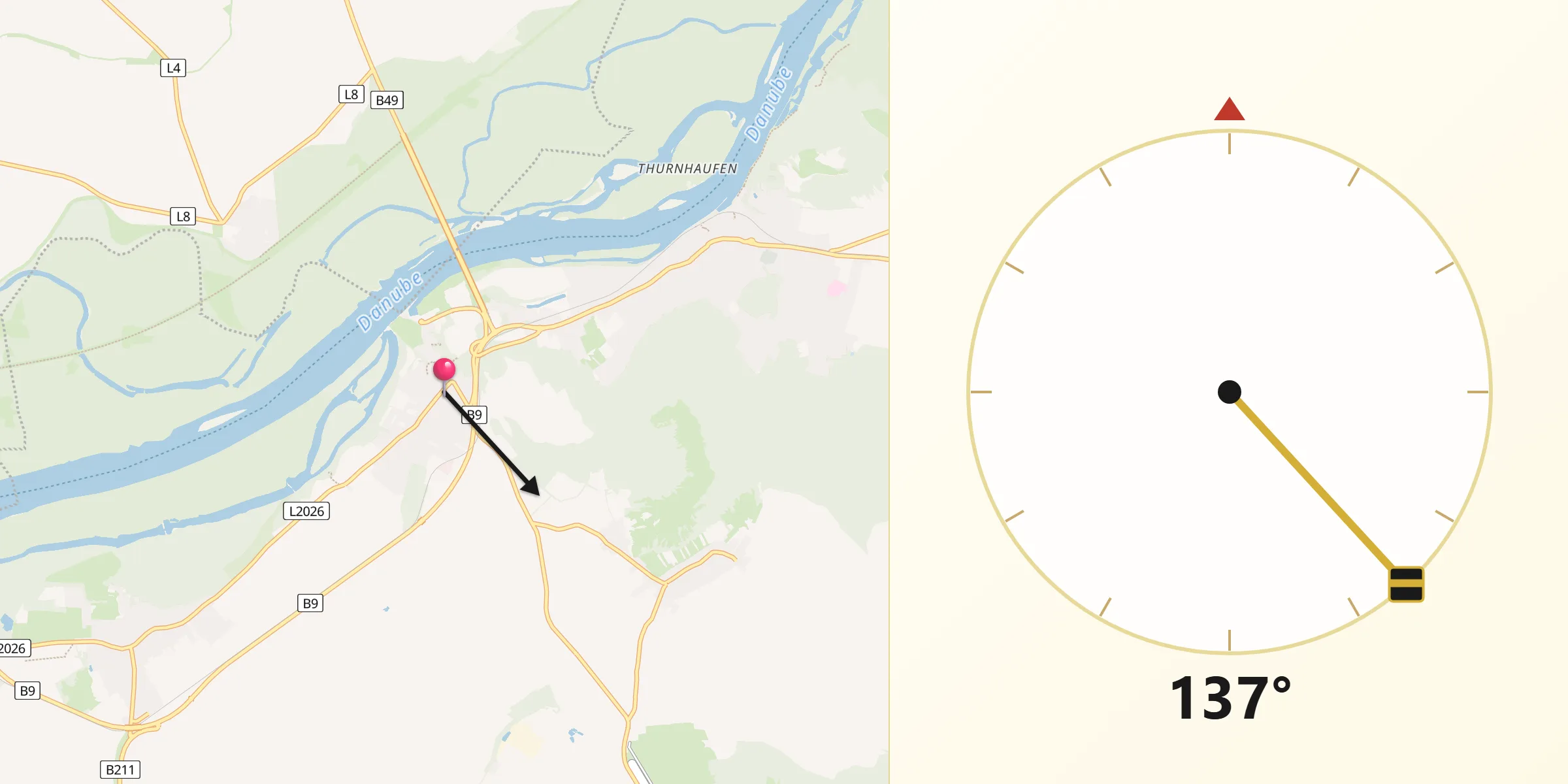 Qibla-Richtung von Bad Deutsch-Altenburg
