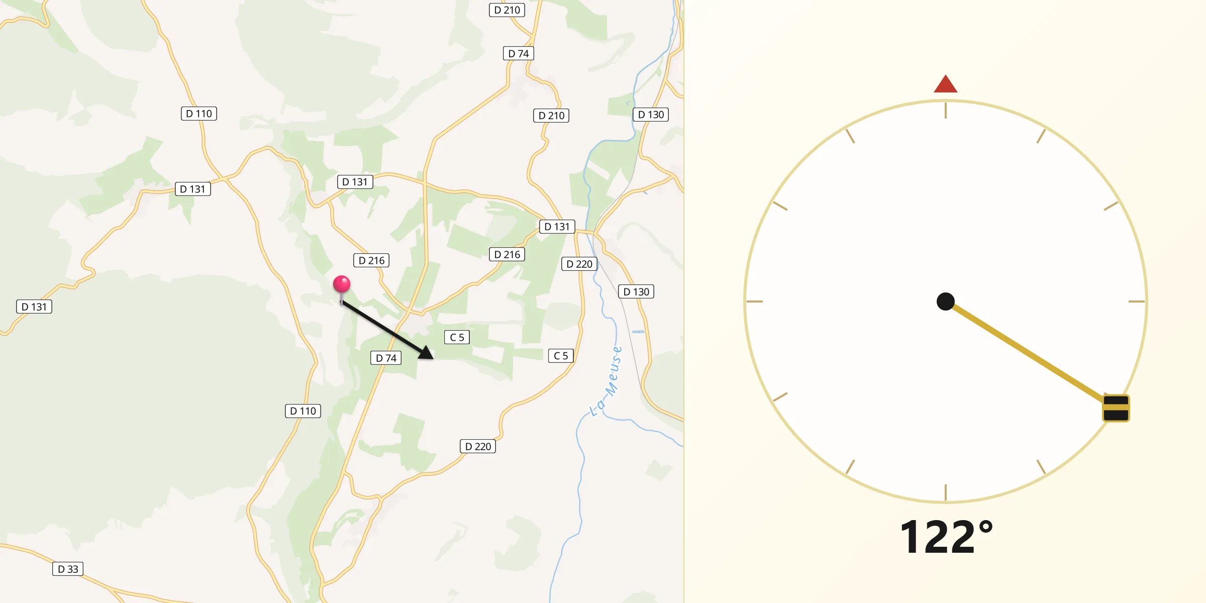 Direction vers la Qibla depuis Maisoncelles