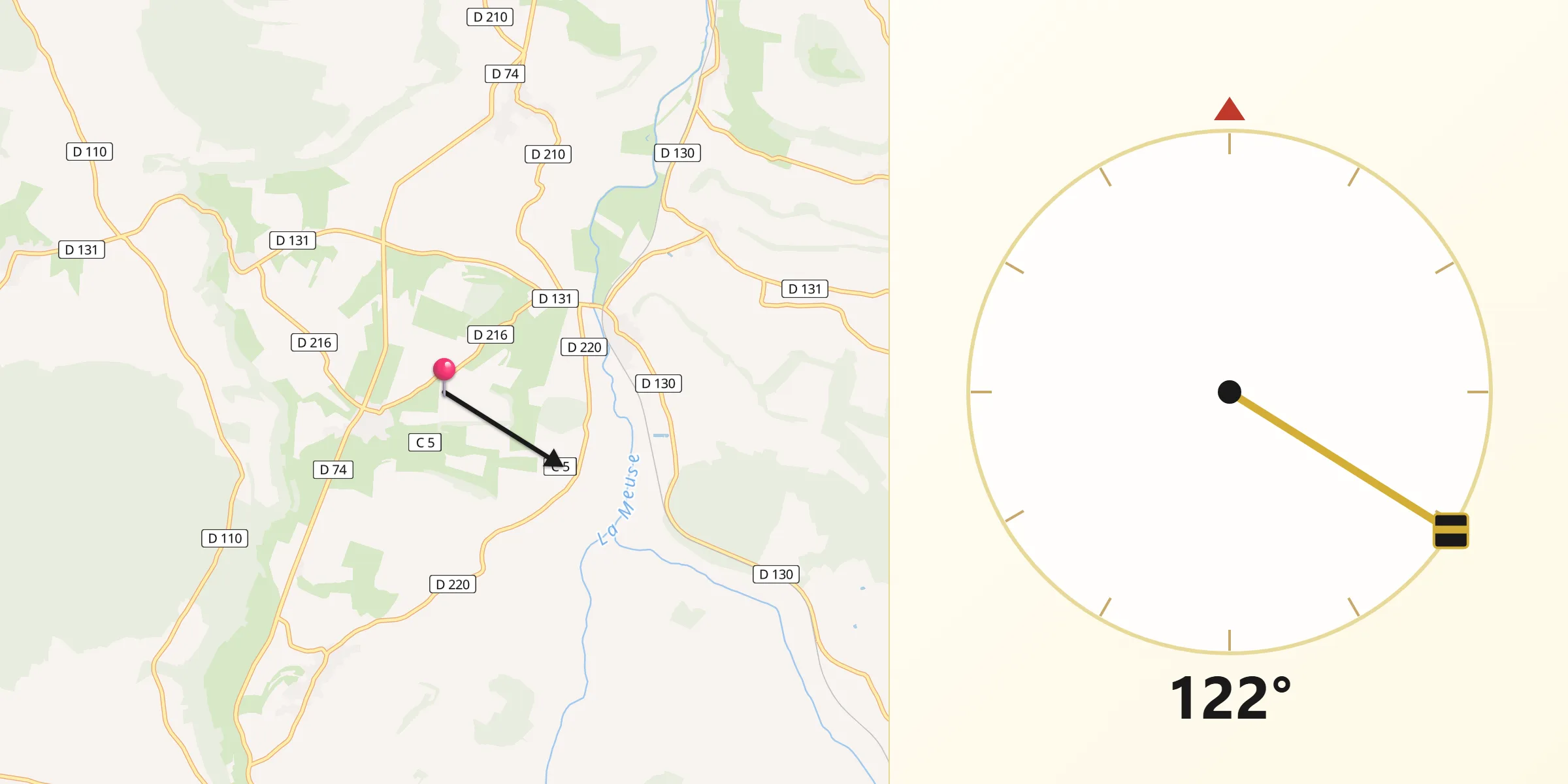 Direction vers la Qibla depuis Levécourt