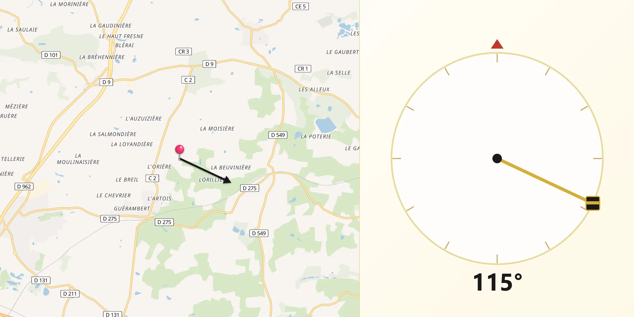 Direction vers la Qibla depuis Mayenne