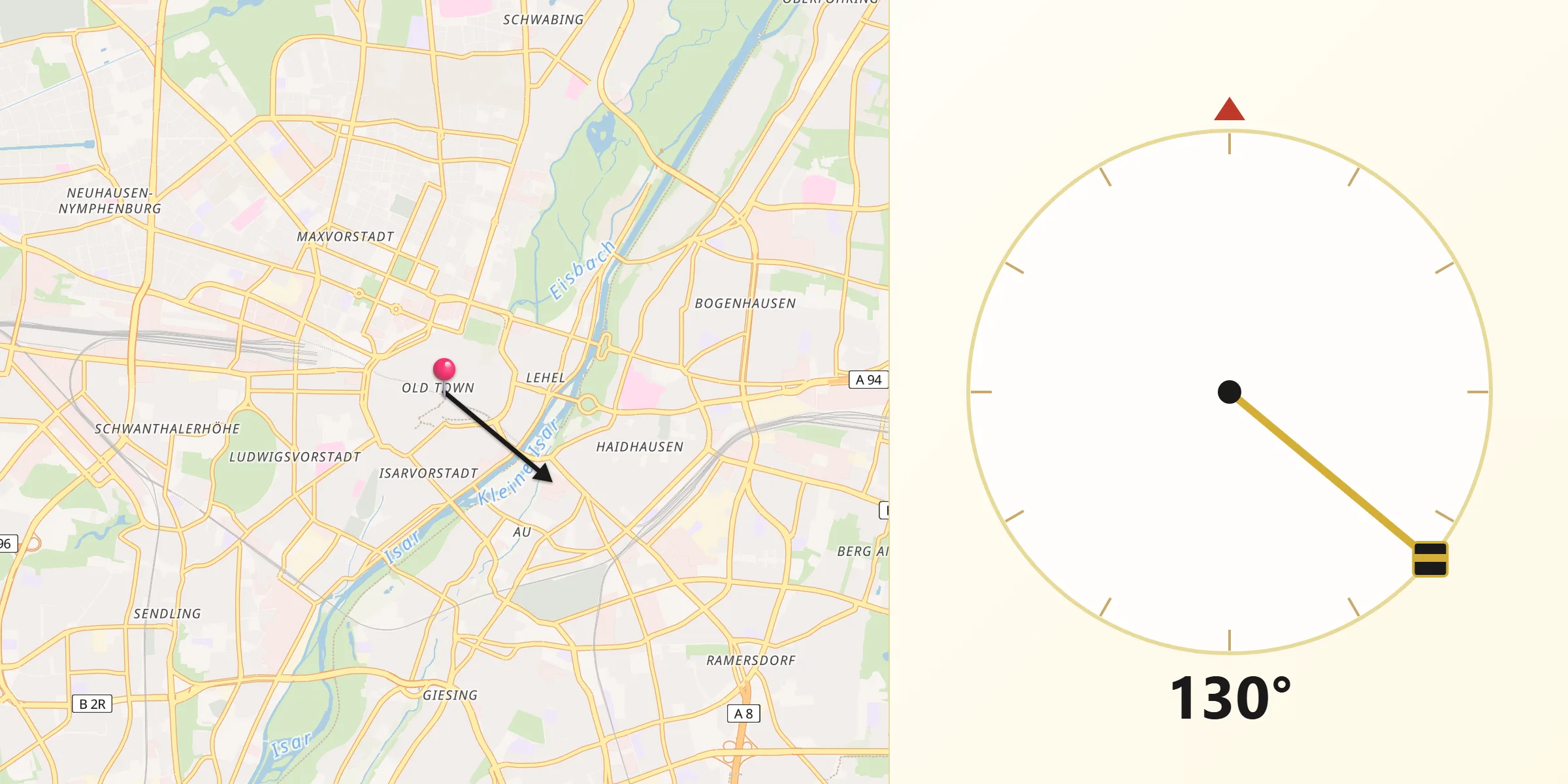 Dirección de la Qibla desde Múnich