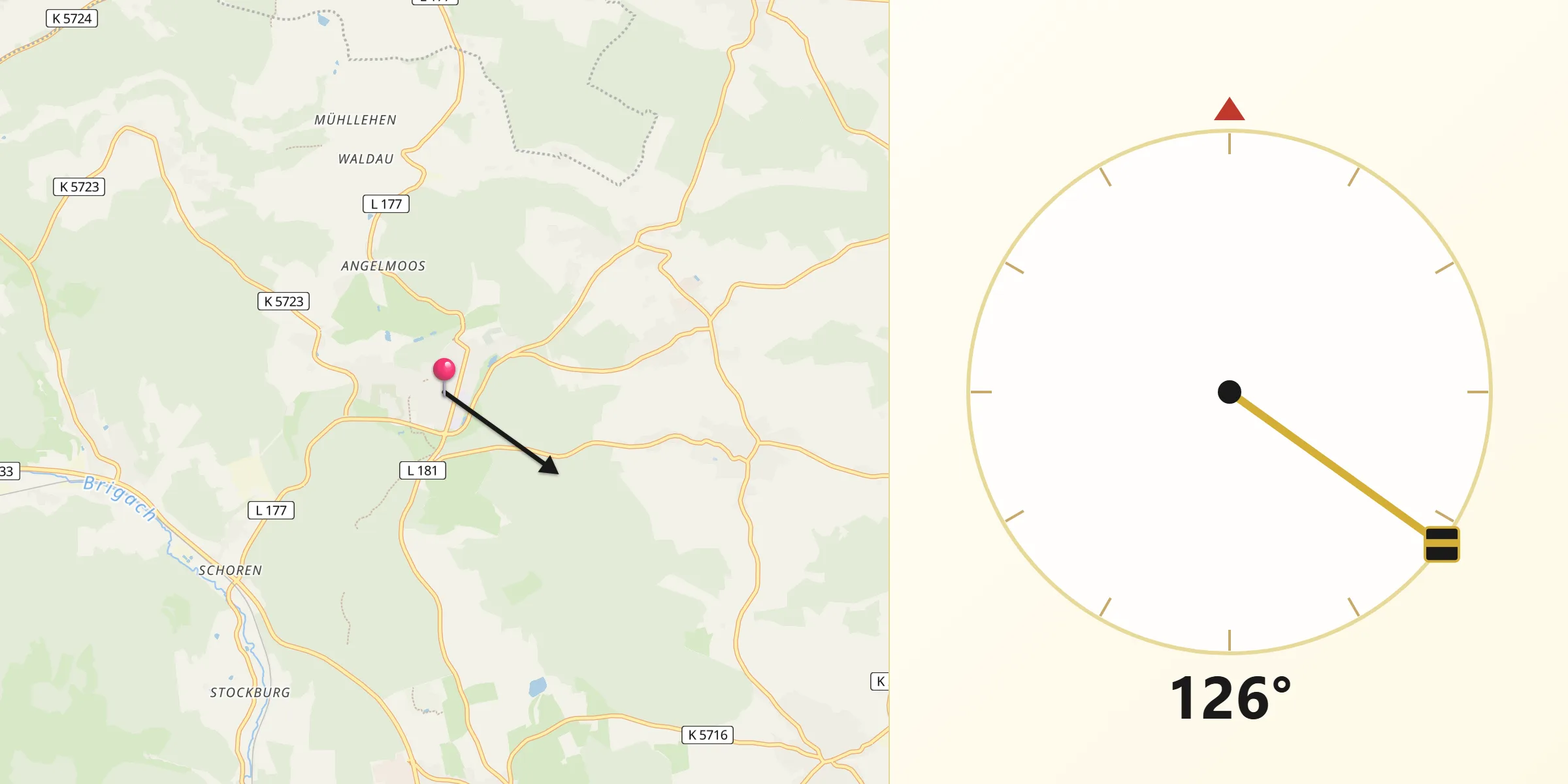 Qibla-Richtung von Königsfeld im Schwarzwald
