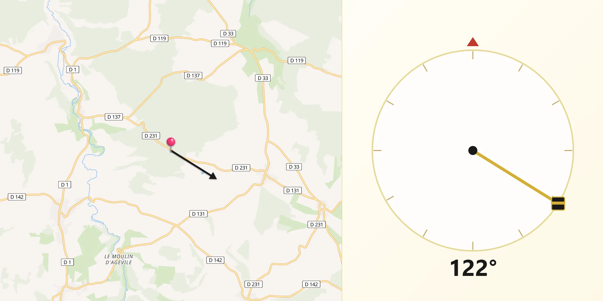 Direction vers la Qibla depuis Millières