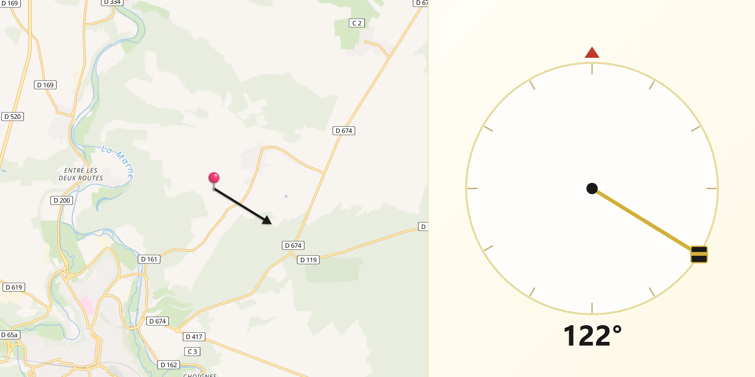 Direction vers la Qibla depuis Treix