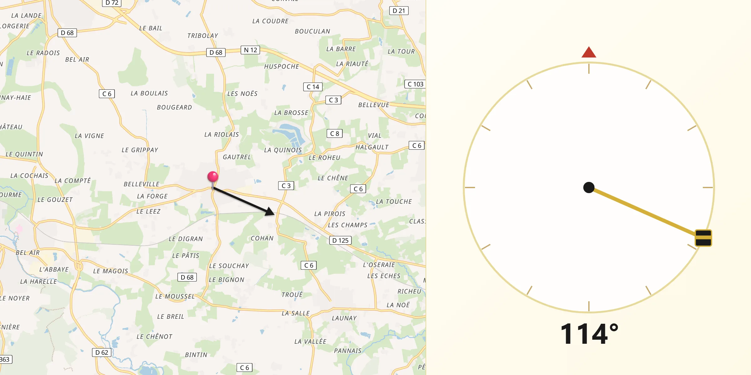 Direction vers la Qibla depuis Breteil