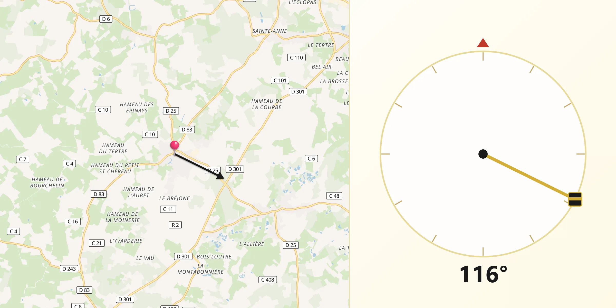 Direction vers la Qibla depuis Beaufay