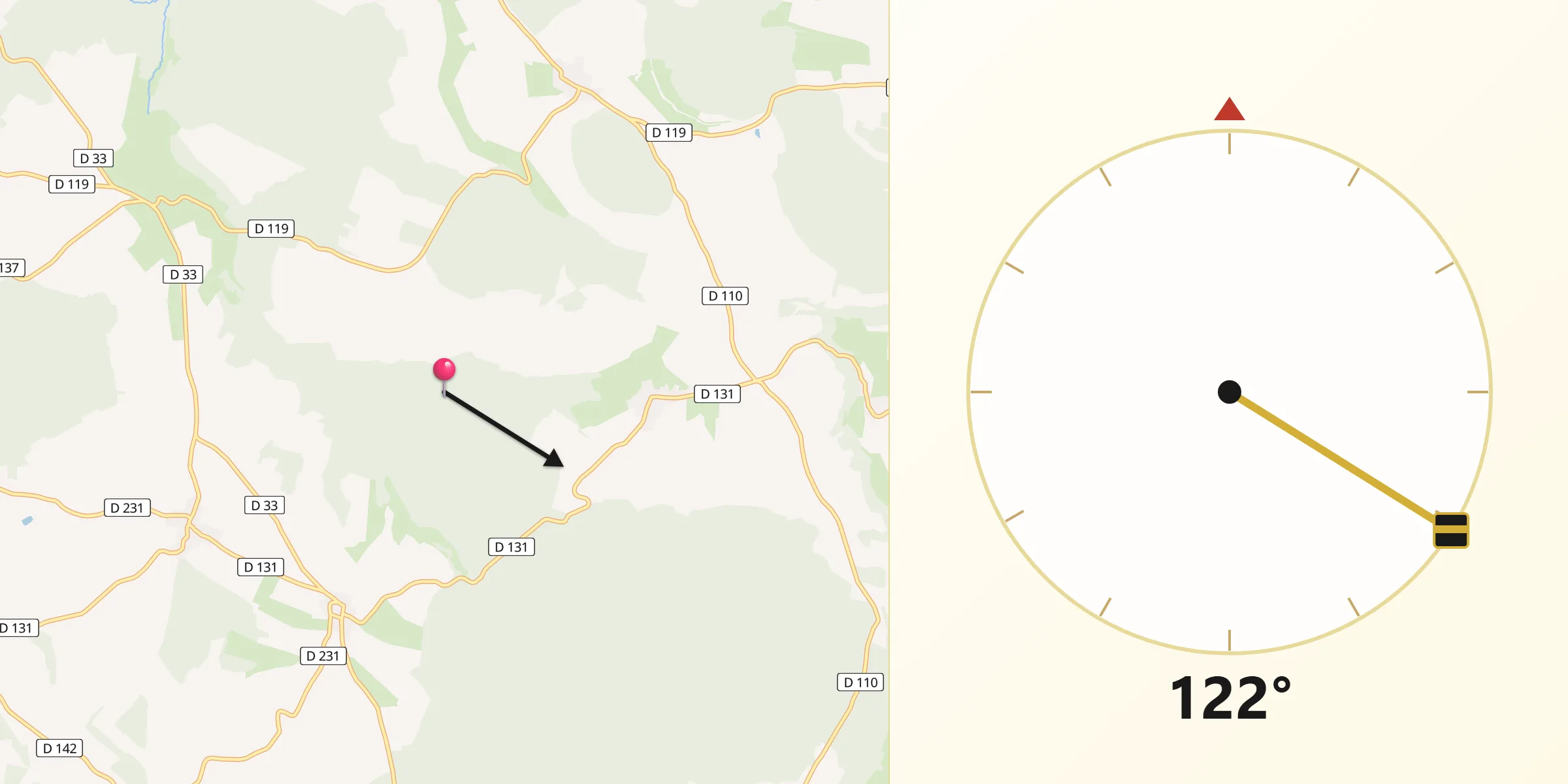 Direction vers la Qibla depuis Thol-lès-Millières