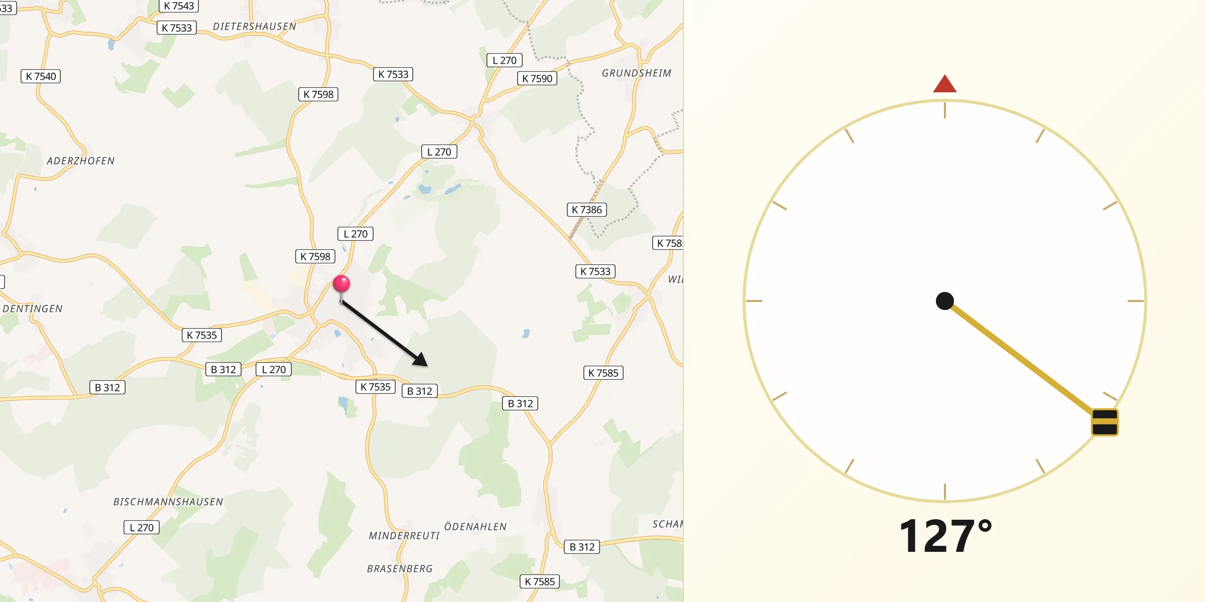 Qibla-Richtung von Uttenweiler