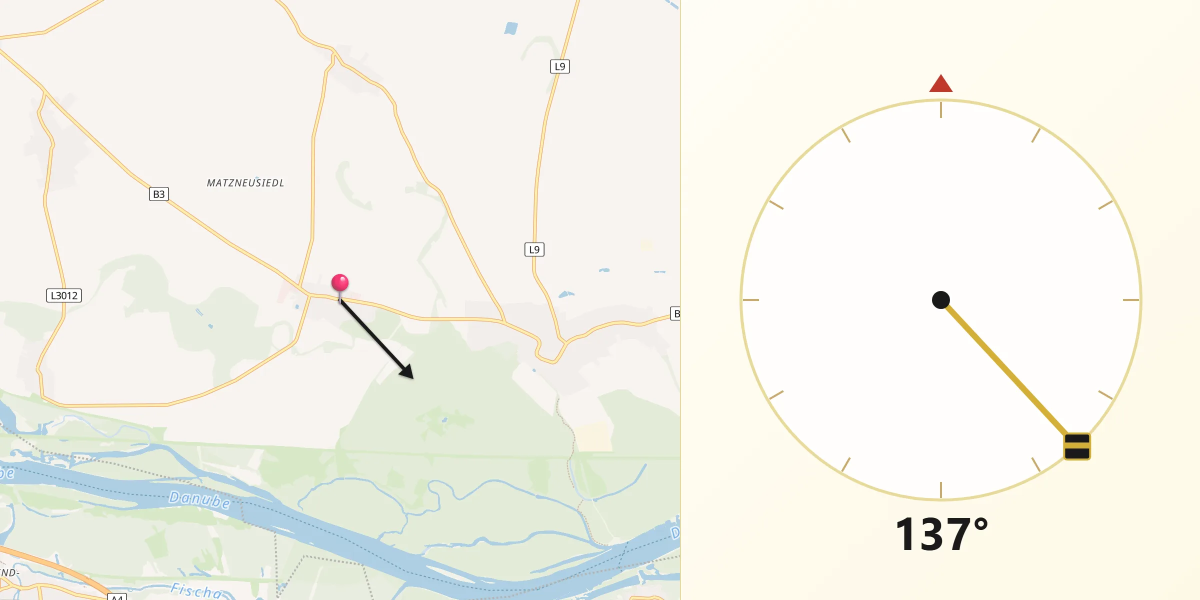Qibla-Richtung von Mannsdorf an der Donau