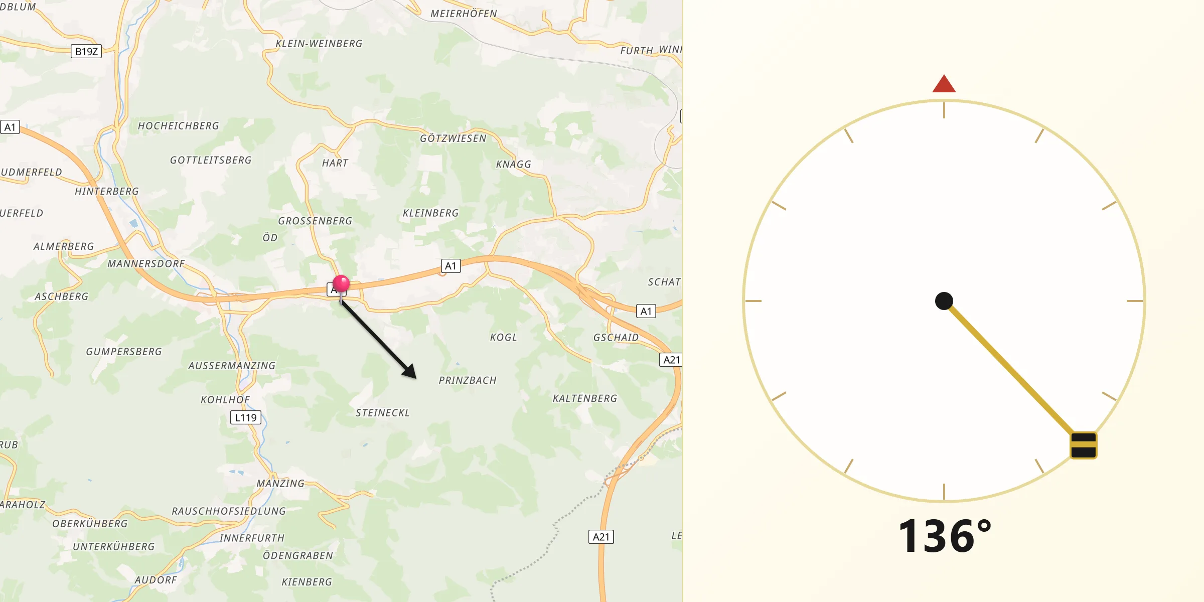Qibla-Richtung von Altlengbach