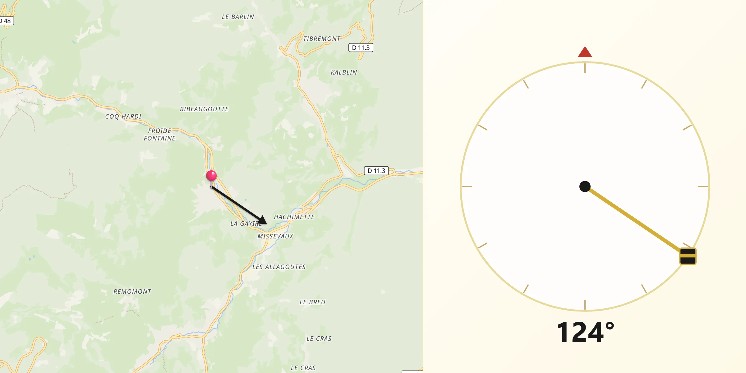 Direction vers la Qibla depuis Lapoutroie