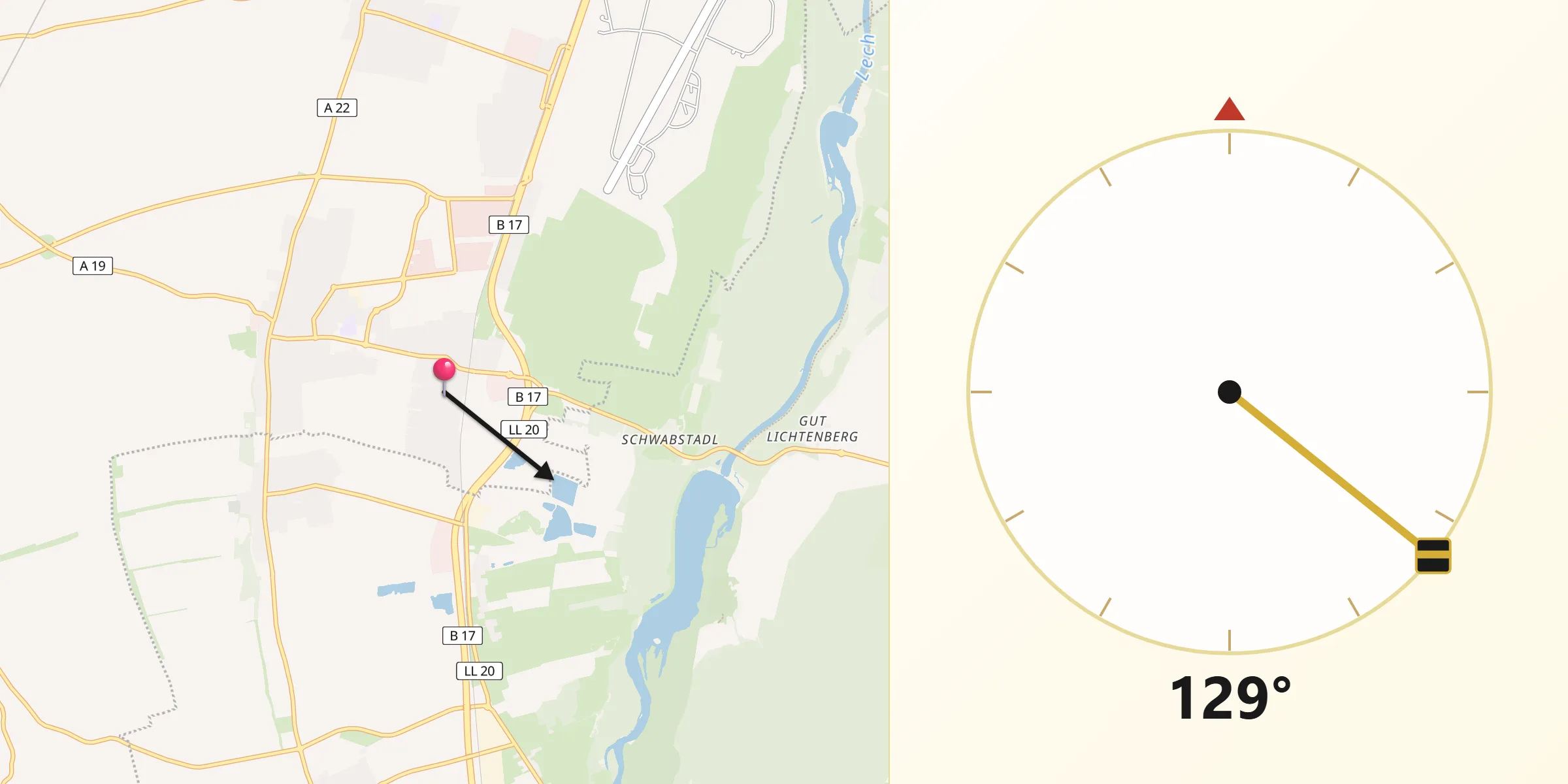 Qibla-Richtung von Klosterlechfeld