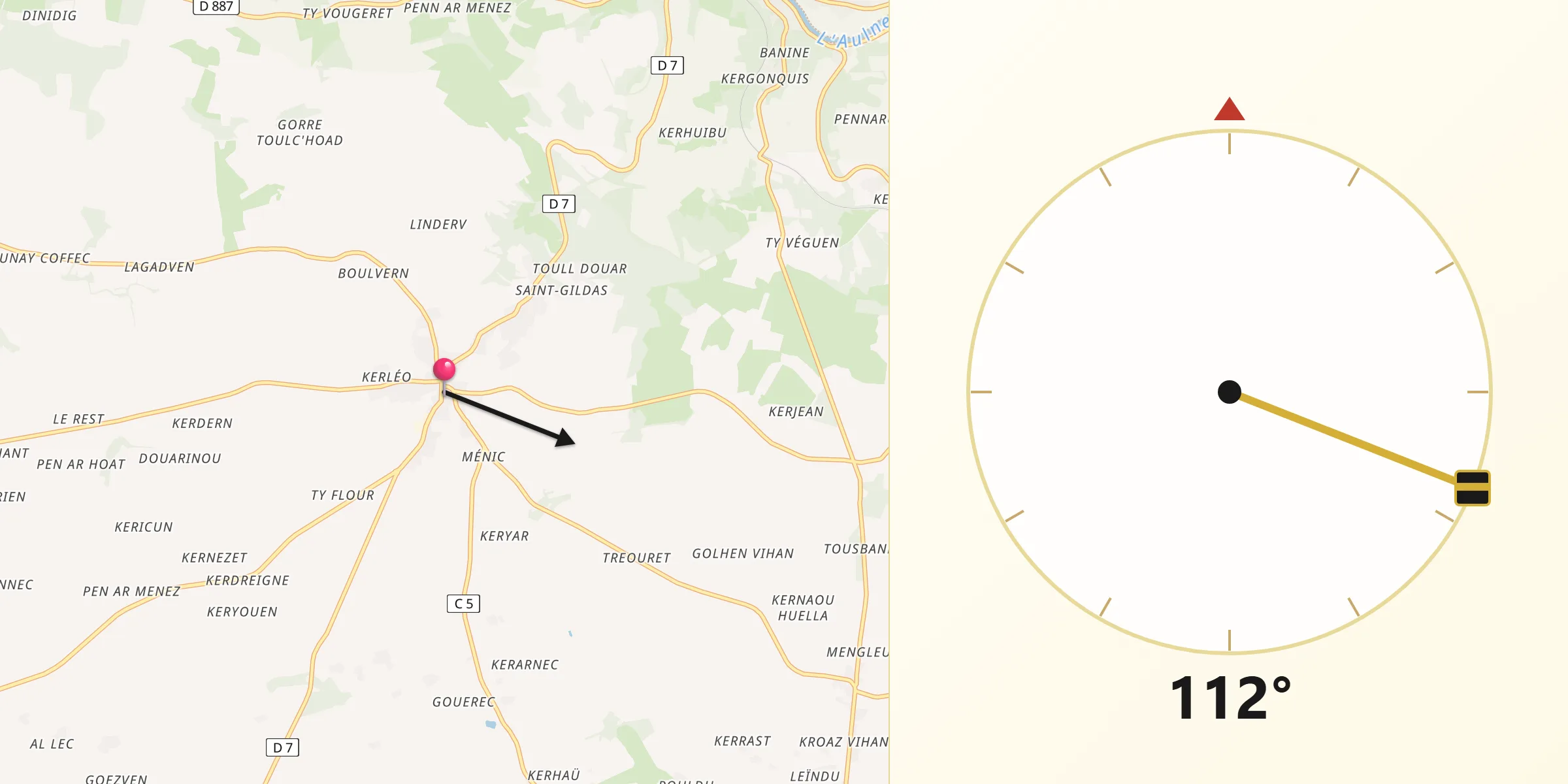 Direction vers la Qibla depuis Cast