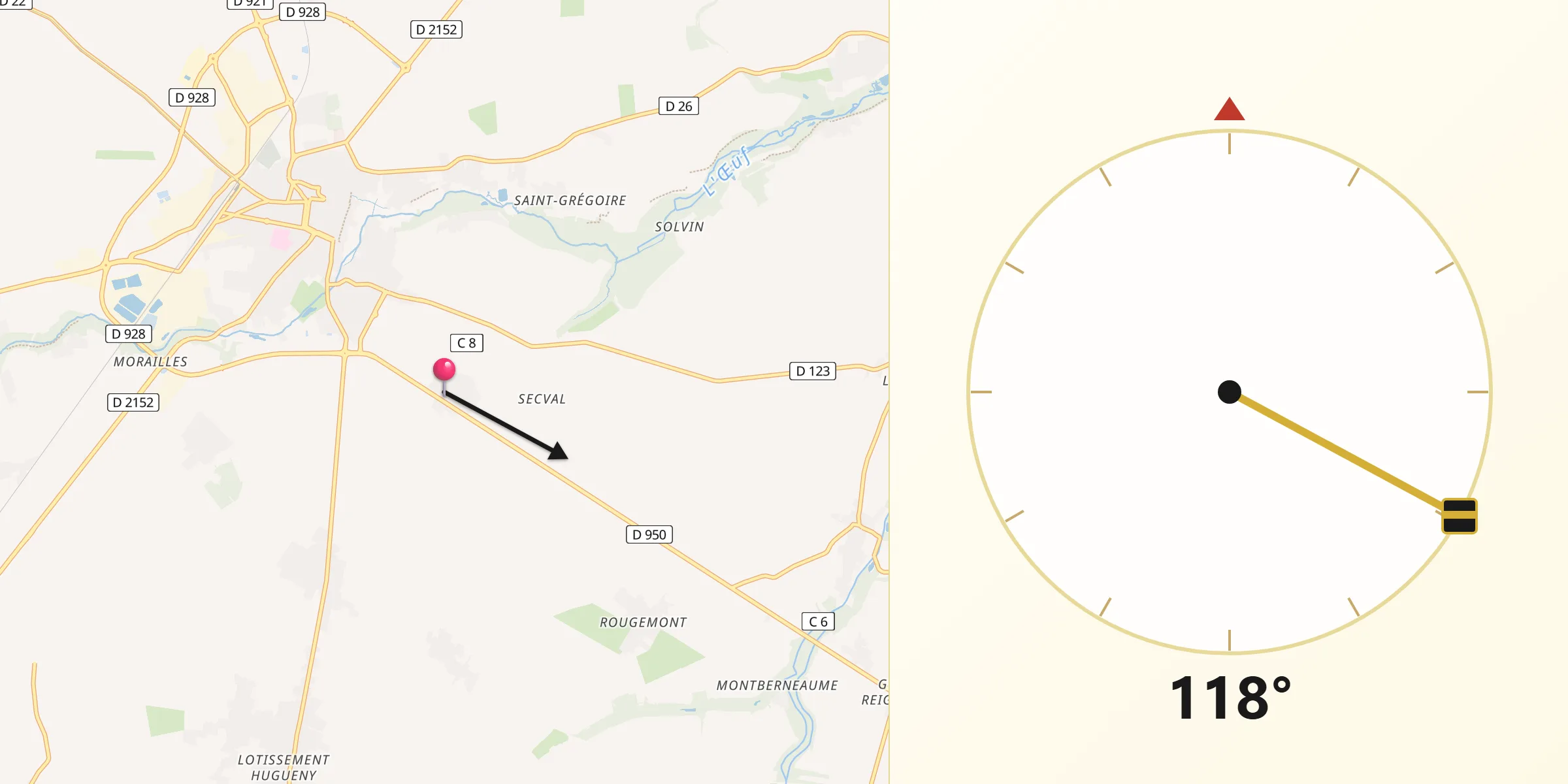 Direction vers la Qibla depuis Dadonville