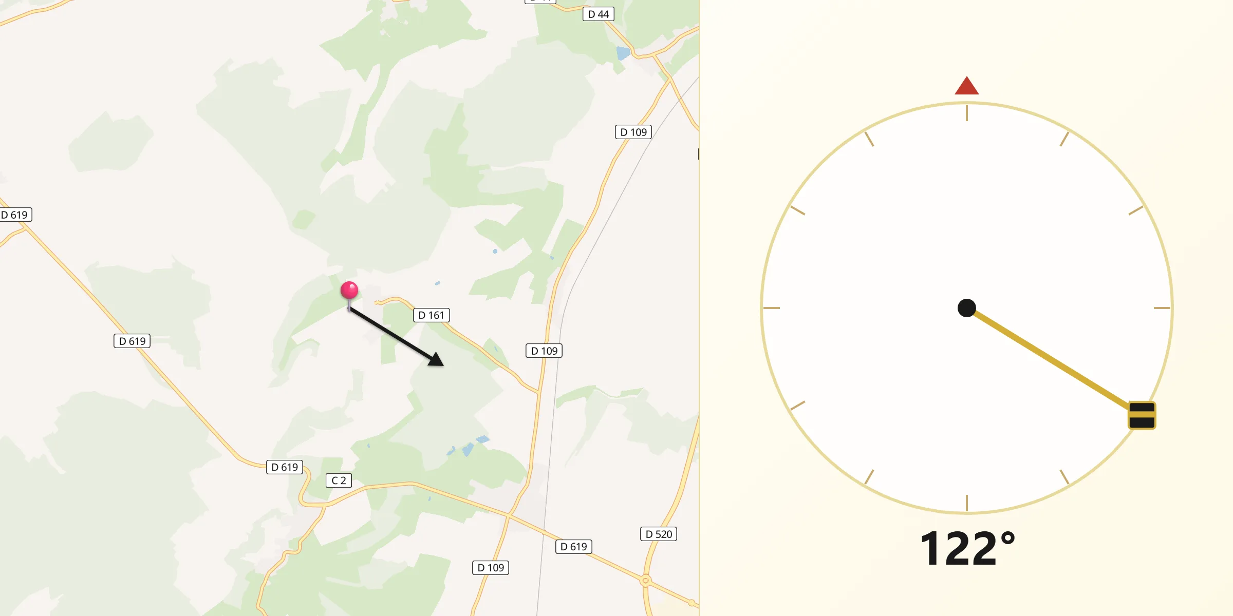 Direction vers la Qibla depuis Brethenay