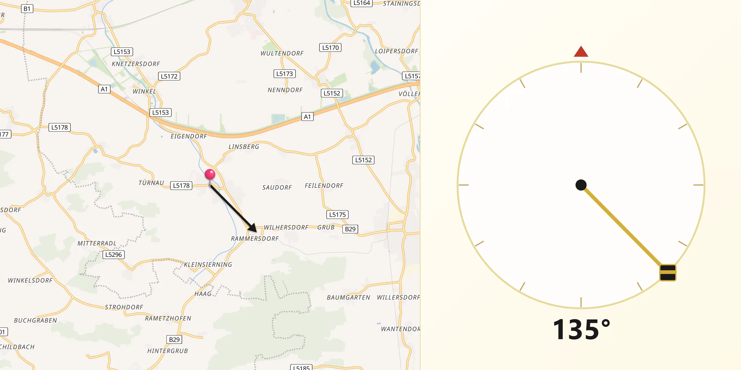 Qibla-Richtung von Sankt Margarethen an der Sierning